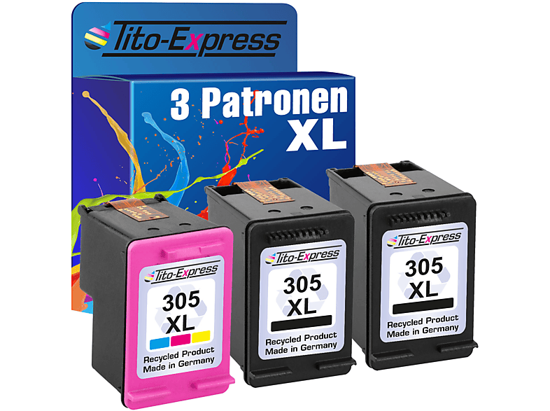 TITO-EXPRESS PLATINUMSERIE 3er Set ersetzt HP 305XXL Tintenpatronen black, color (cyan, magenta, yellow) (3YM62AE, 3YM63AE) | Tonerkartuschen
