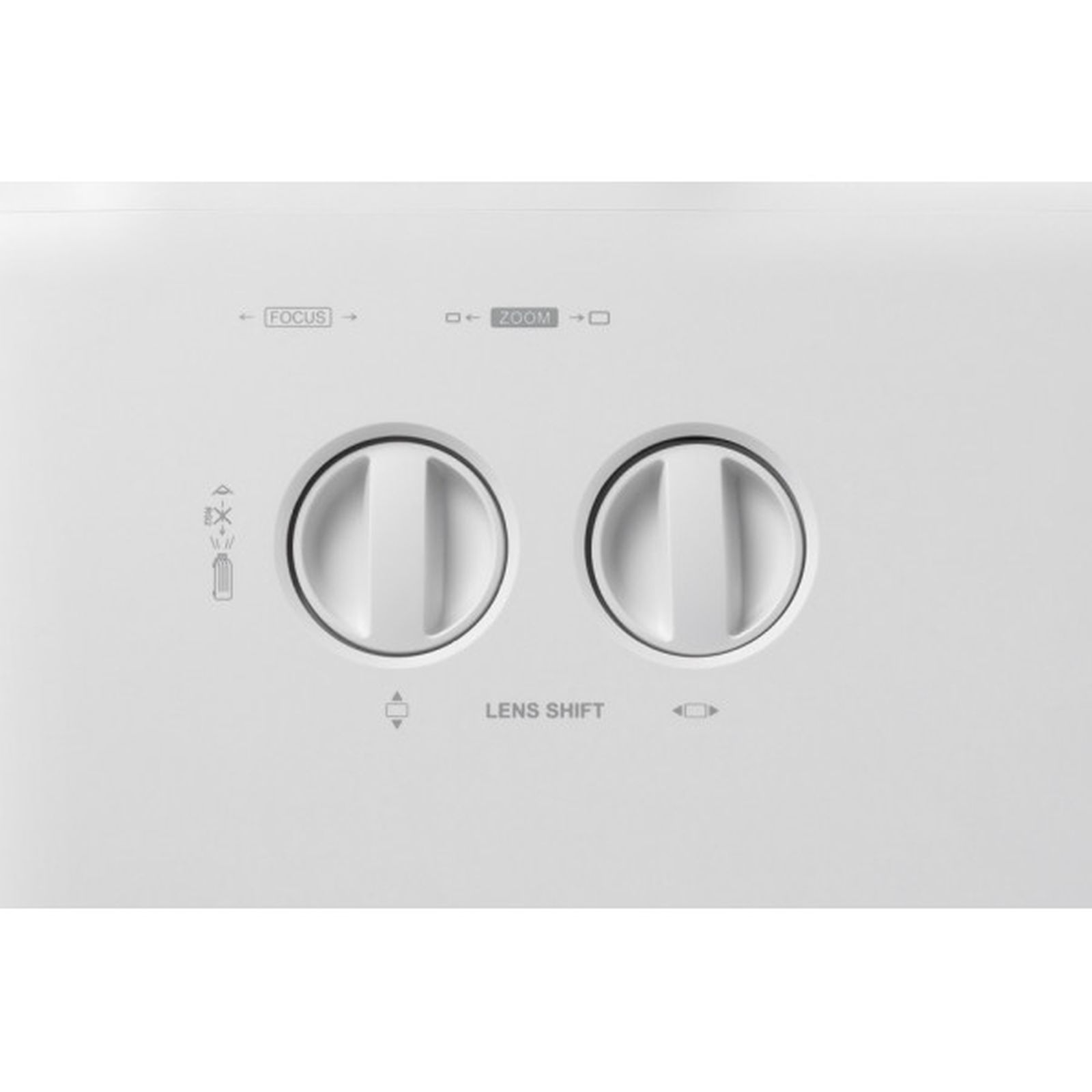 Białe urządzenie z kontrolkami ostrości i zoomu. Urządzenie ma białe tło.