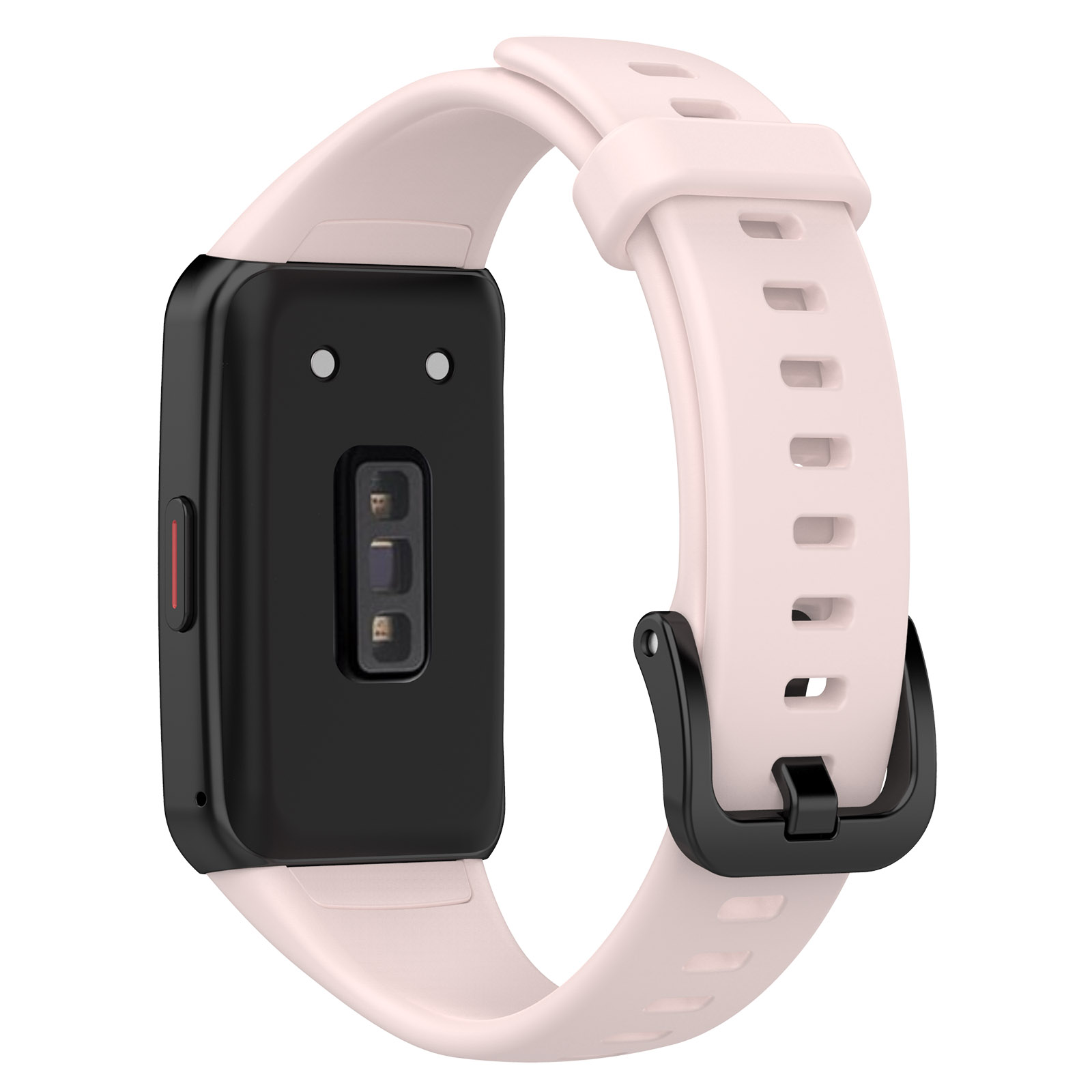 Ein rosa-schwarzer Fitnesstracker. Das Armband ist rosa.