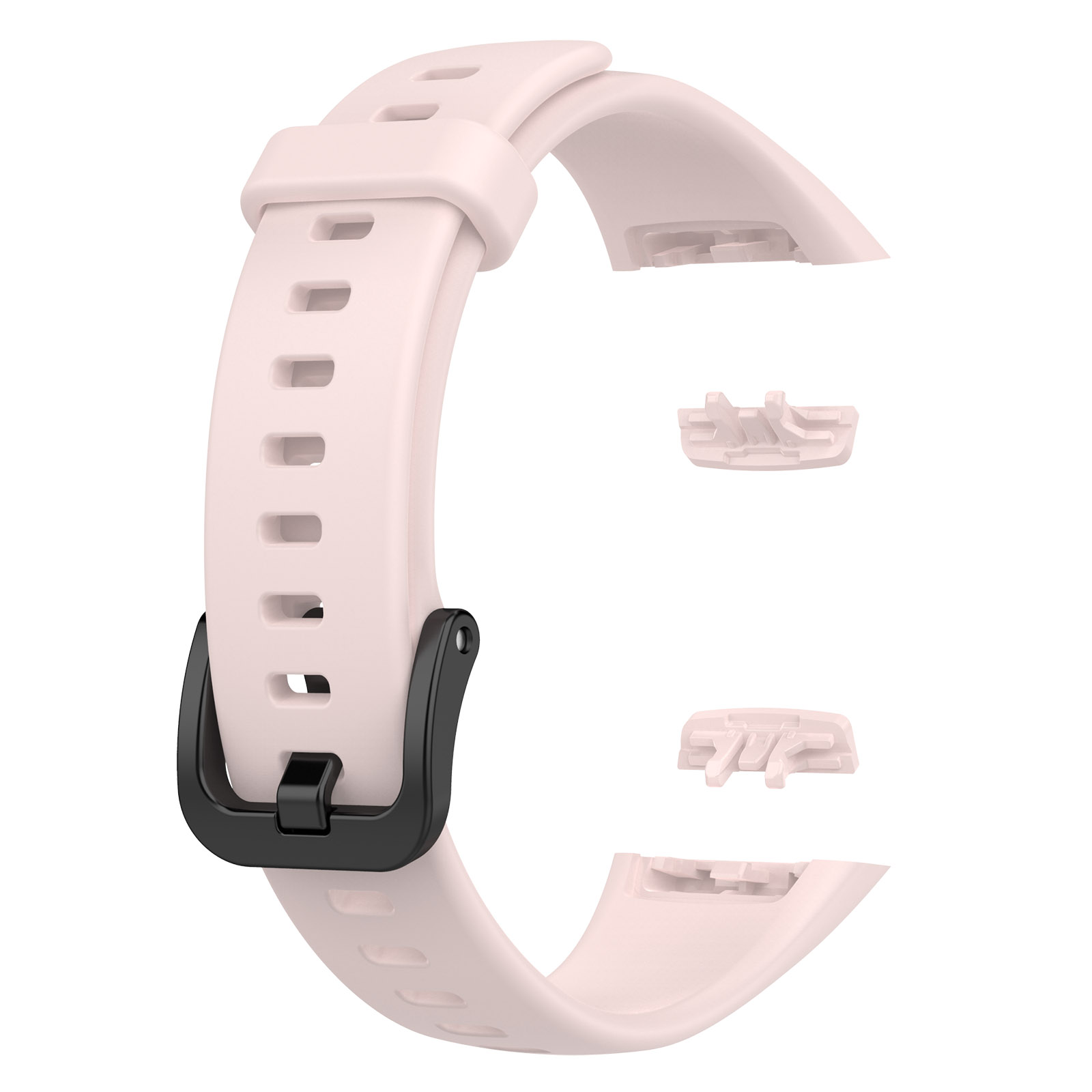 Rosa Uhrenarmband mit schwarzer Schnalle und abnehmbaren Anschlüssen, isoliert.