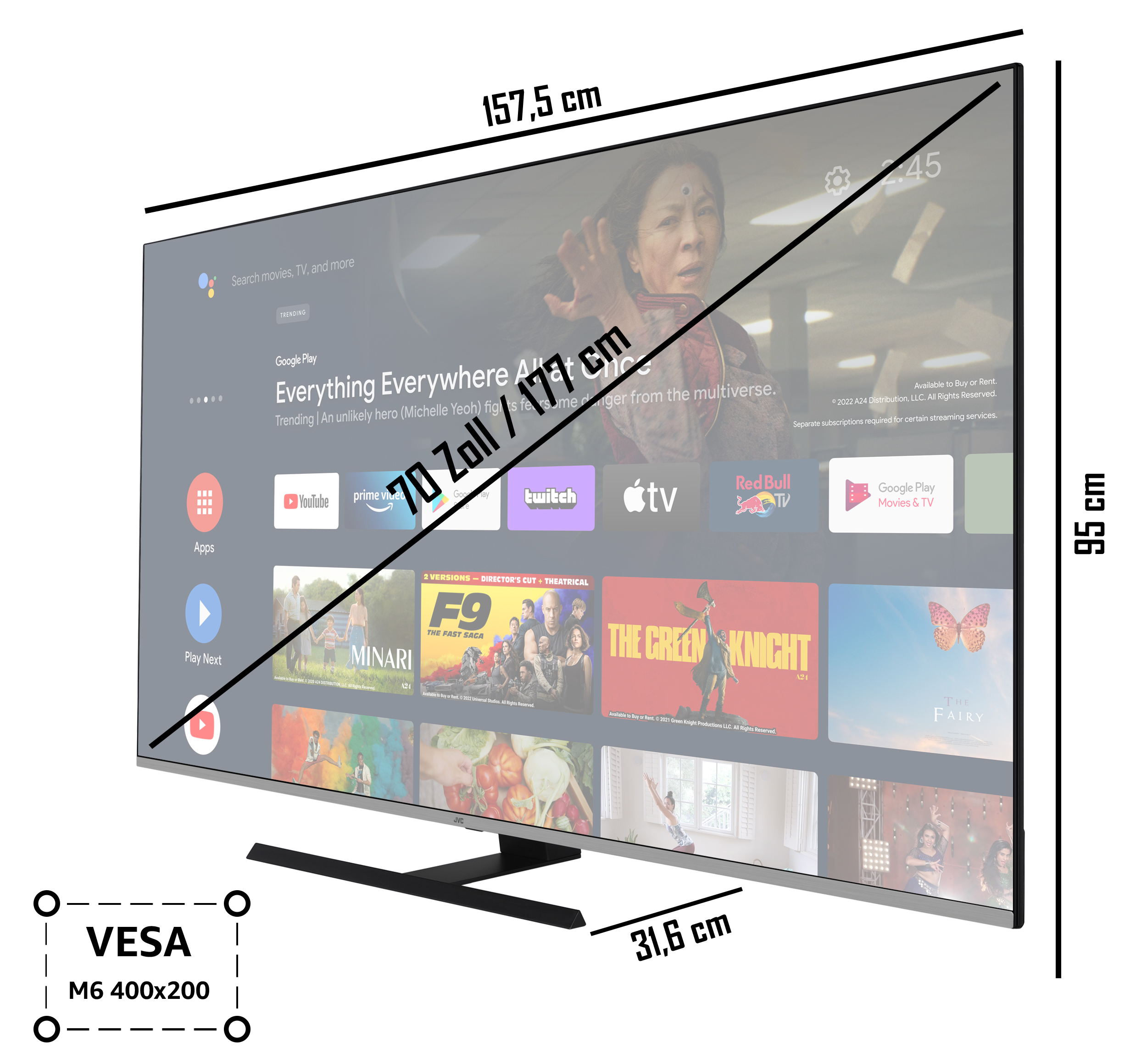/ UHD TV) TV SMART 70 JVC QLED 177 cm, 4K, LT-70VAQ7255 (Flat, Zoll
