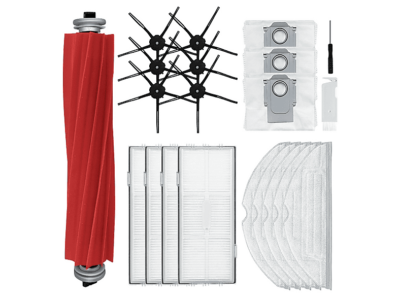 Set di accessori, kit di ricambio per Roborock Q7 Max e Q7 Max Plus (2 Fi, 2 cuscinetti, 2 spazzole laterali a 5 bracci, colore nero, 1 HB
