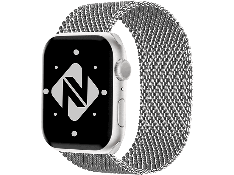 NALIA Milanaise Metall Smartwatch Armband, Silber Apple, 42mm/44mm/45mm/49mm, Ersatzarmband, Apple Watch