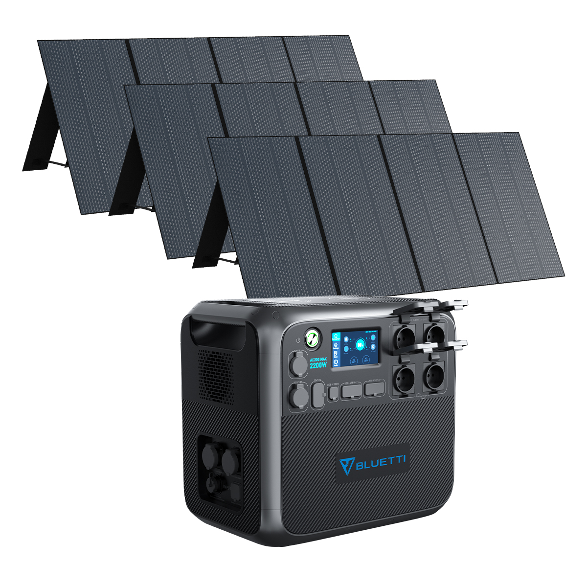 BLUETTI AC200MAX mit 3 Pcs Wh PV350 Schwarz Stromerzeuger 2048 Solarpanel