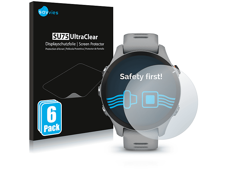 SAVVIES 6x klare Schutzfolie(für Garmin Forerunner 255S Music) | Smartwatch Schutzfolien & Gläser