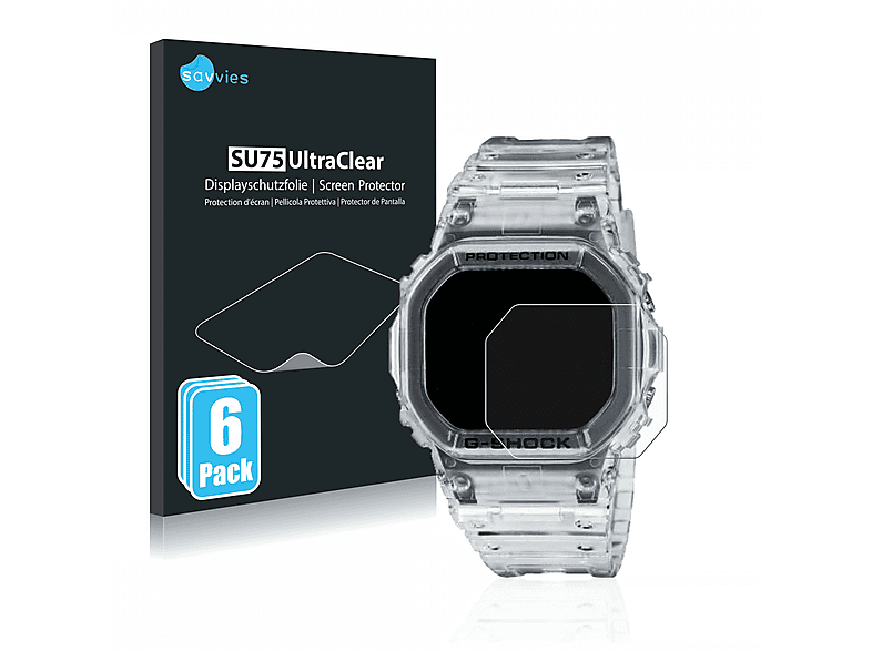 SAVVIES 6x klare Schutzfolie(für Casio G-Shock DW-5600SKE-7) | Smartwatch Schutzfolien & Gläser