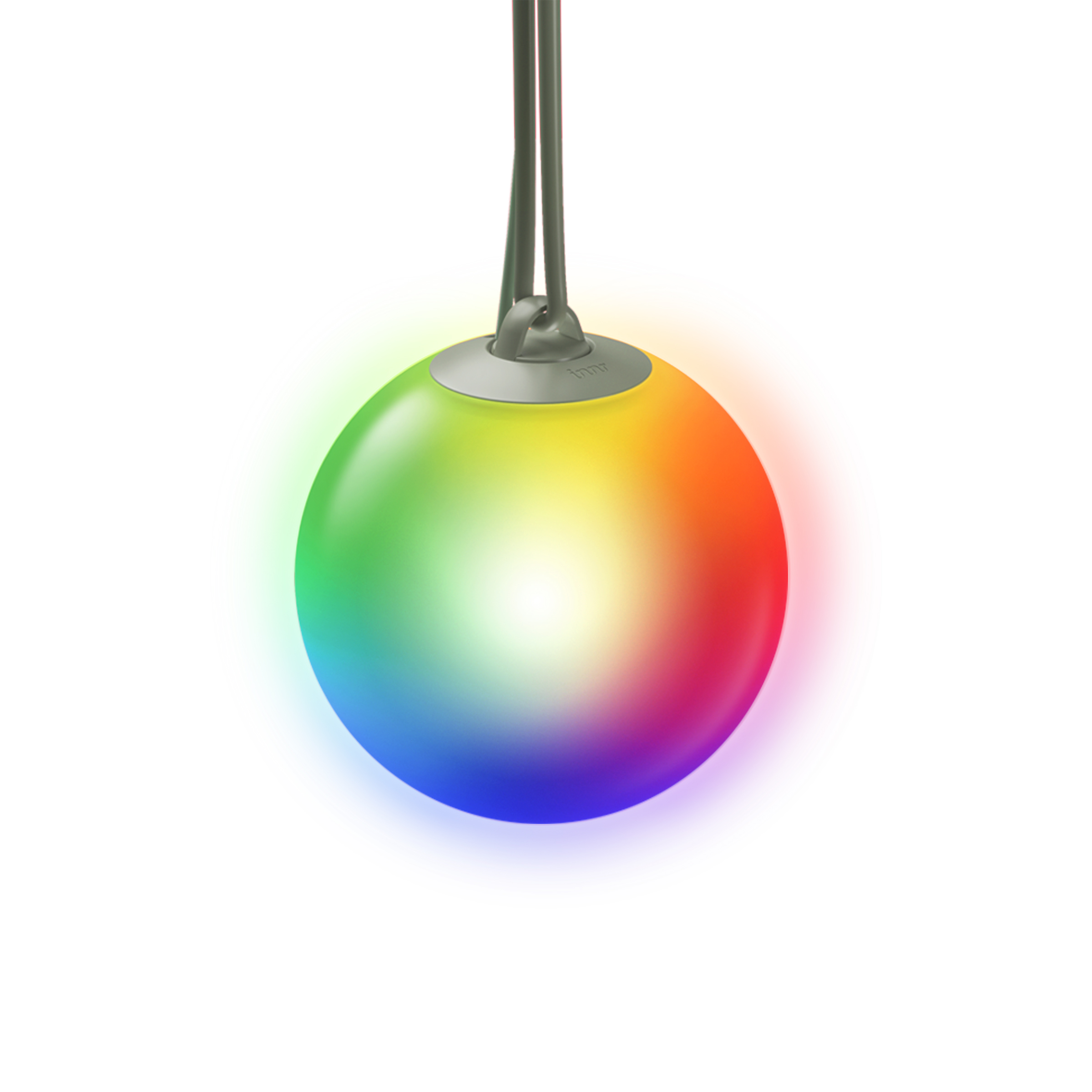 A colorful, rainbow-like orb, hanging with a cord.