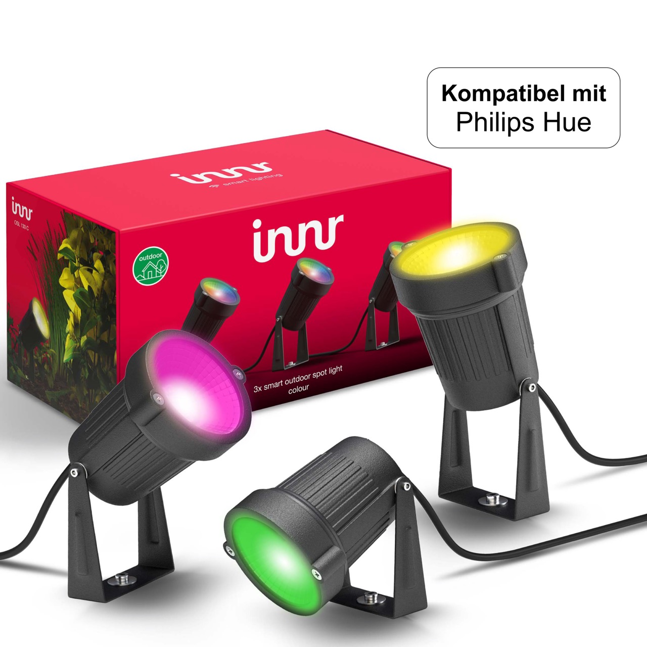 INNR Zigbee Outdoor Spot Lights, Lampe C LED mit white Hue Philips 3-pack, 130 RGB + Kompatibel Alexa, OSL & 1800K-6500K