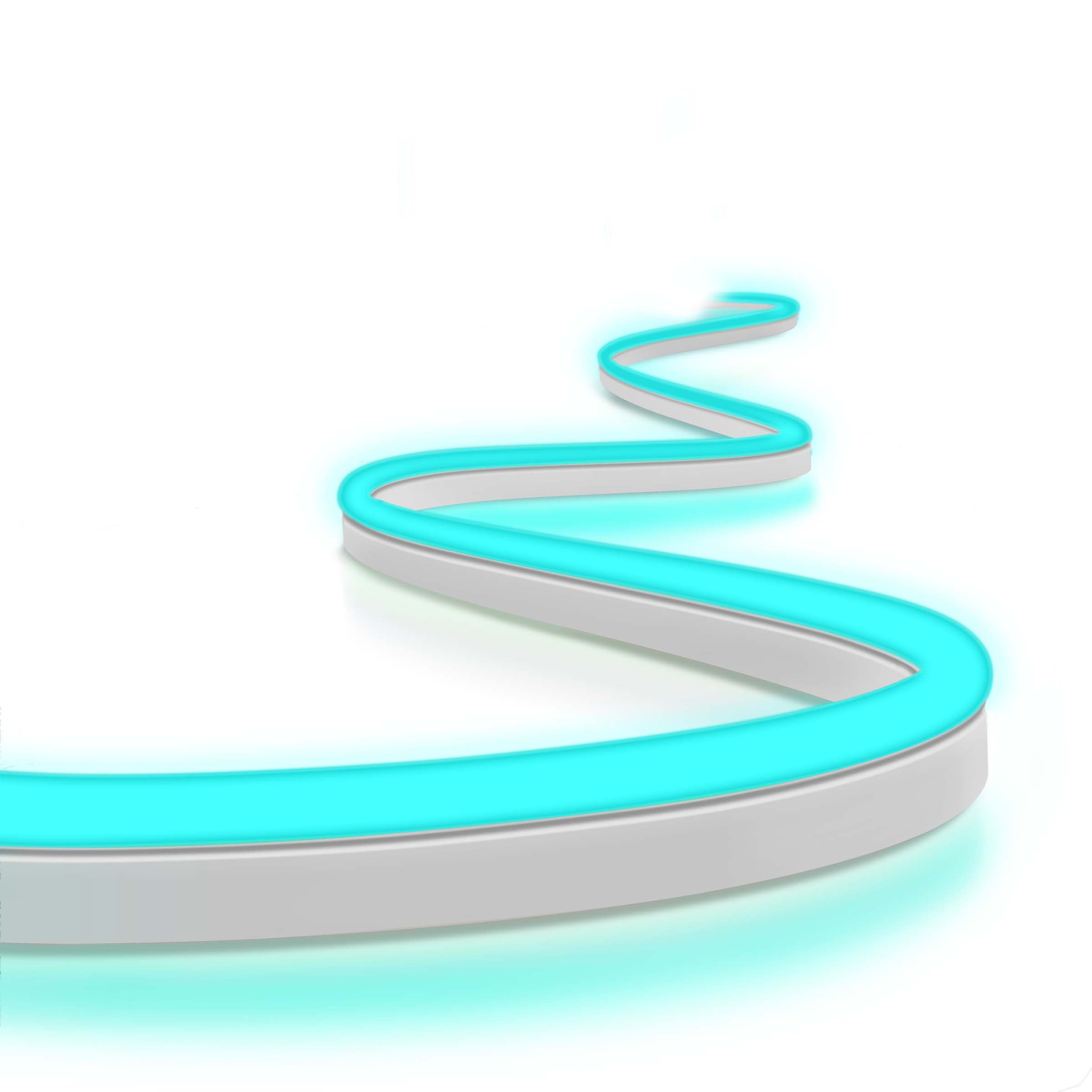 LED-Lichtband. Weiße Basis mit türkisfarbenem Licht. Sauberer, heller Hintergrund.