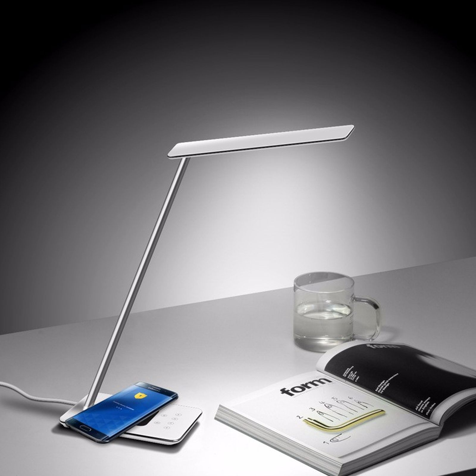Tischlampe Lampe kabellose Universal, Ladestation dimmbar Weiß Qi Charger Schreibtisch Weiß LOBWERK Wireless Ladefunktion