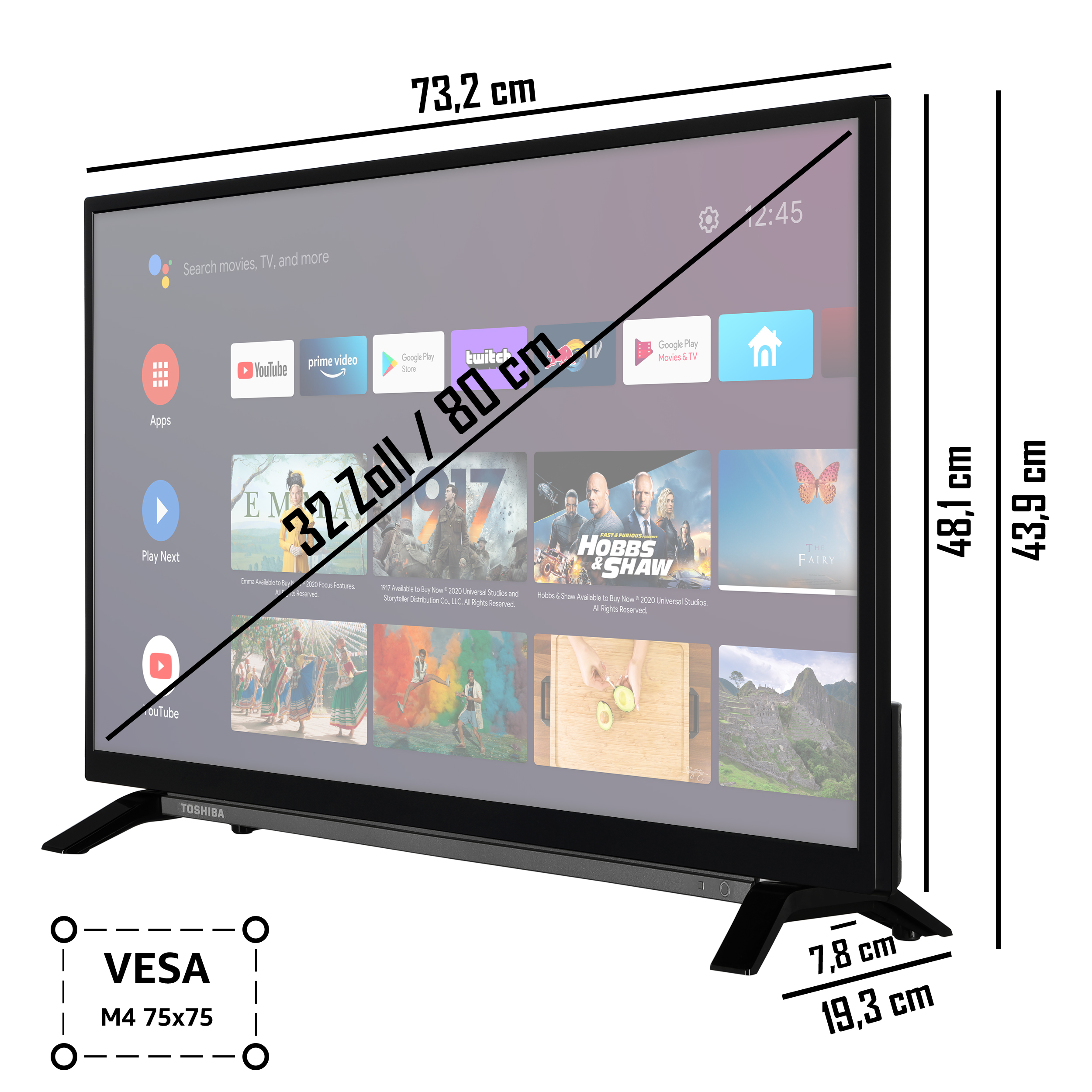 32 cm, 80 TOSHIBA (Flat, TV 32LA2B63DAZ Zoll Full-HD, / LED TV) SMART