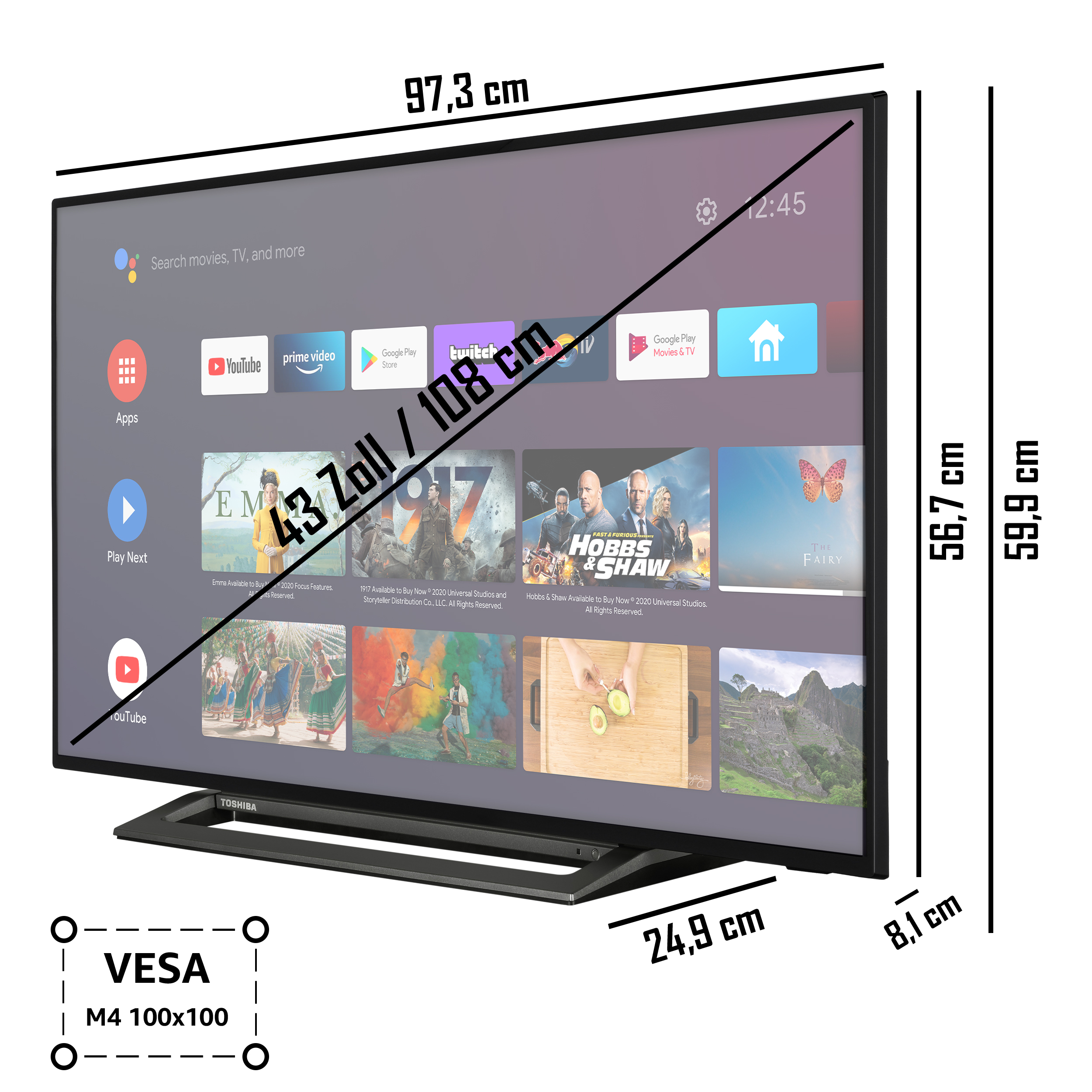 TOSHIBA 43LA3B63DGW LED cm, 43 (Flat, 108 Full-HD, / Zoll SMART TV) TV