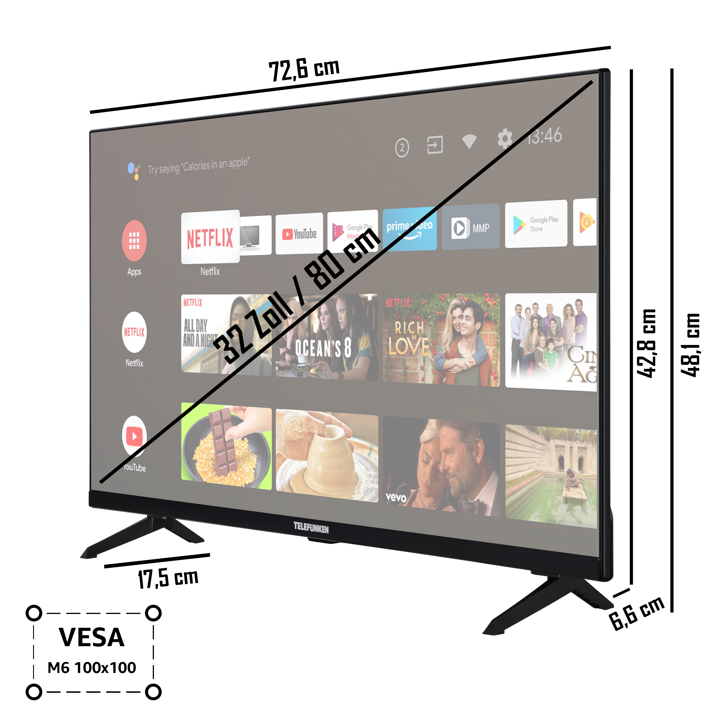 TELEFUNKEN XF32AN660S LED TV Full-HD, cm, 32 Zoll TV) (Flat, / SMART 80