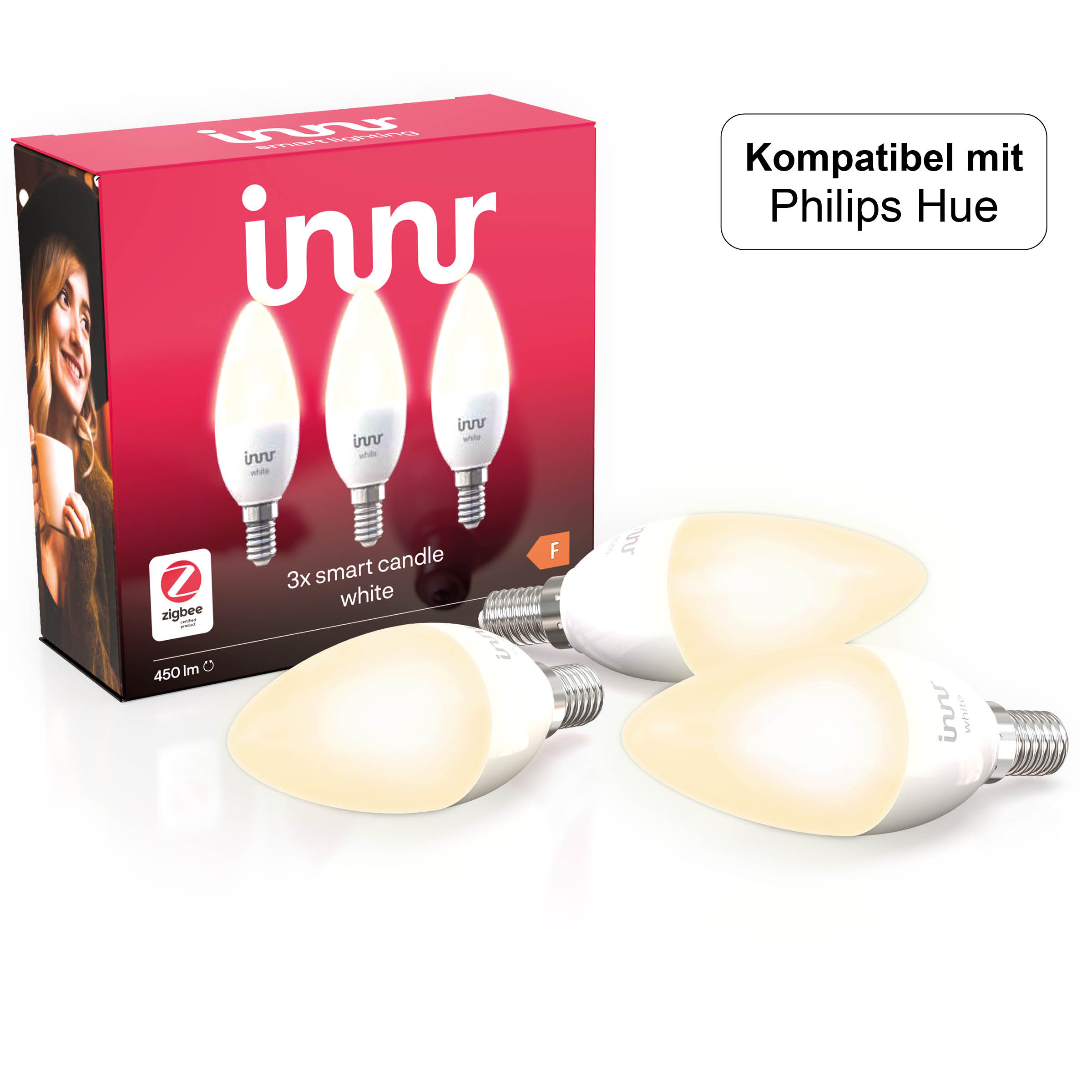 INNR Zigbee & Alexa, White 245-3 3-Pack, Smart Philips Lampe LED, White, Kompatibel RB mit LED Warm E14 Hue lamp