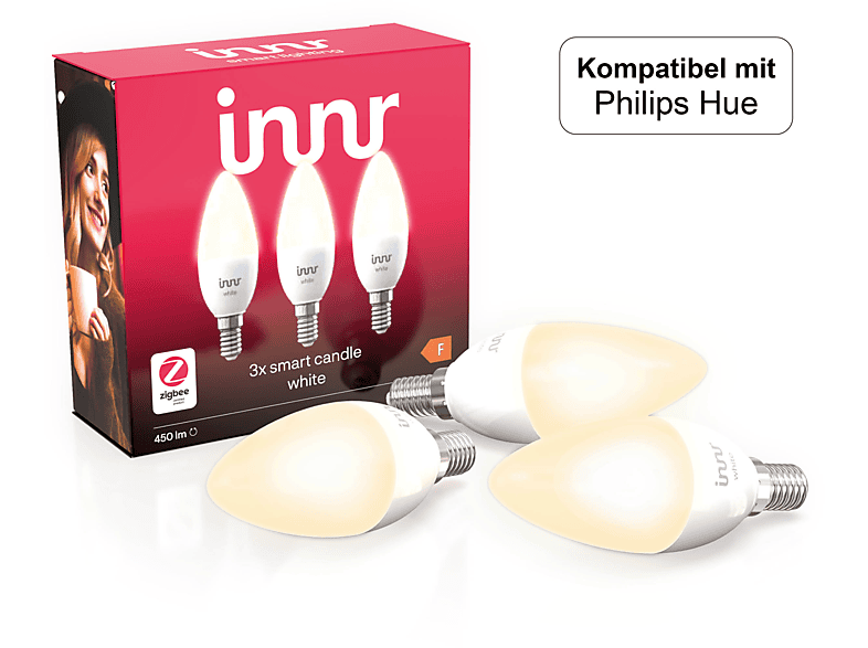 INNR Zigbee E14 Lampe White, Kompatibel mit Philips Hue & Alexa, Smart LED, 3-Pack, RB 245-3 LED lamp Warm White