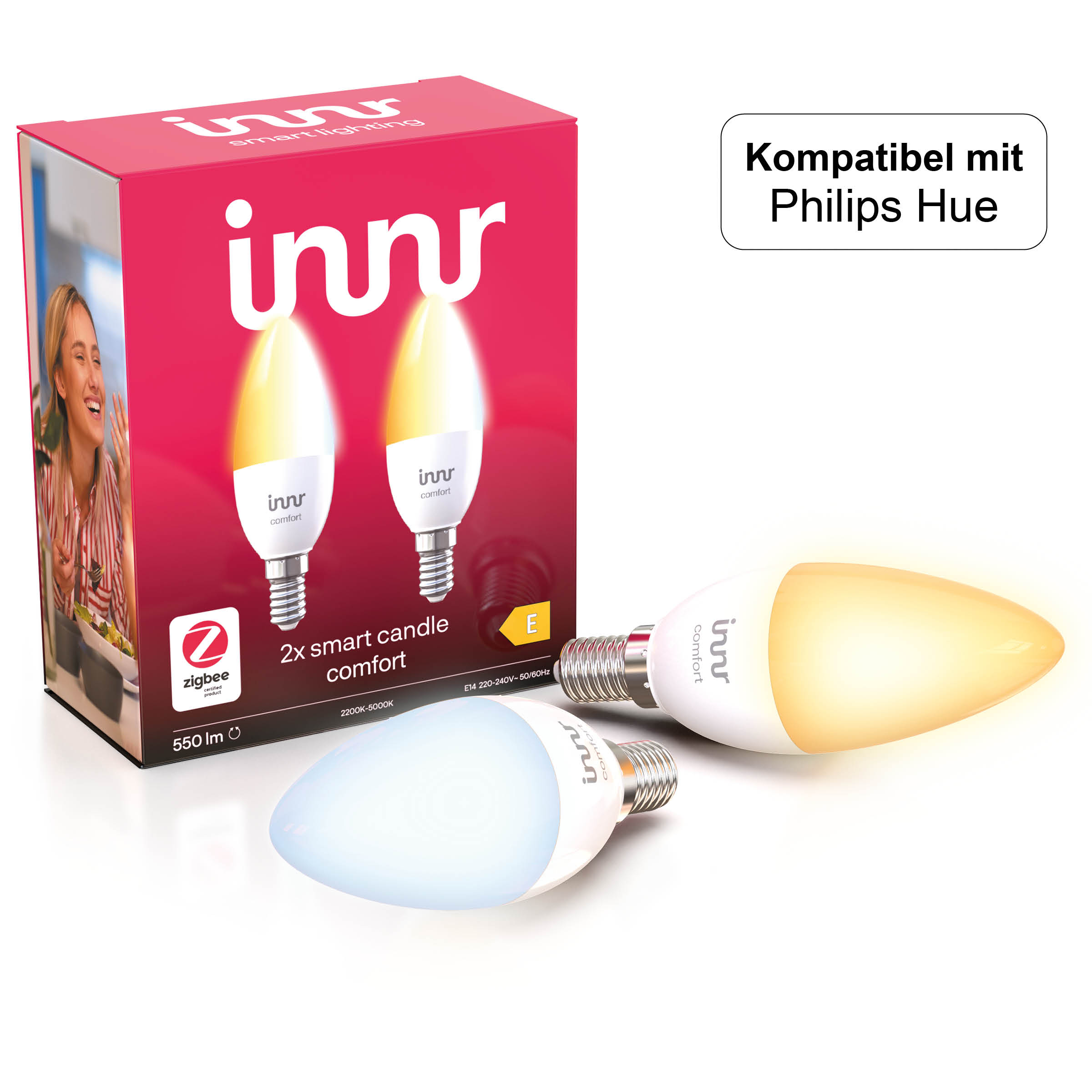 Kompatibel E14 LED & Tunable/Comfort Zigbee Lampe Philips lamp Hue RB Tunable, 249 Alexa, 2-Pack, LED, T-2 mit INNR Smart