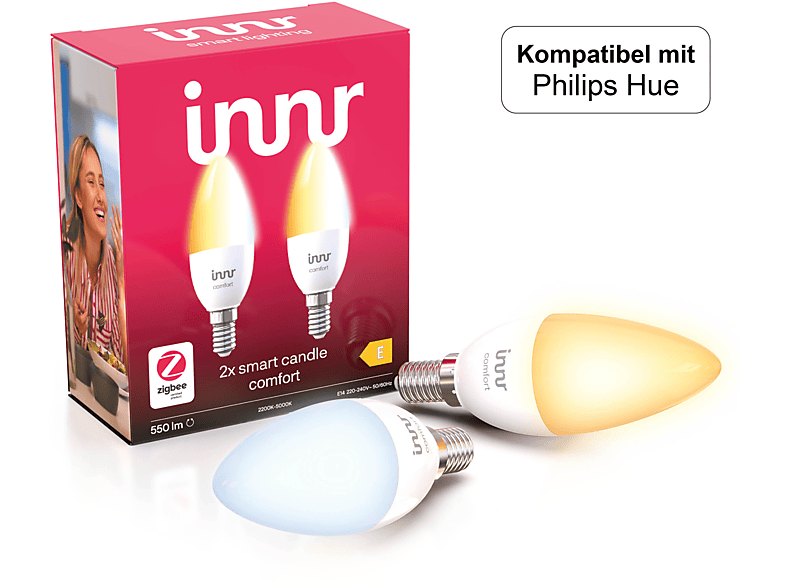 INNR Zigbee E14 Tunable/Comfort LED Hue Tunable, 249 & LED, RB Lampe mit 2-Pack, Philips Alexa, Smart Kompatibel T-2 lamp