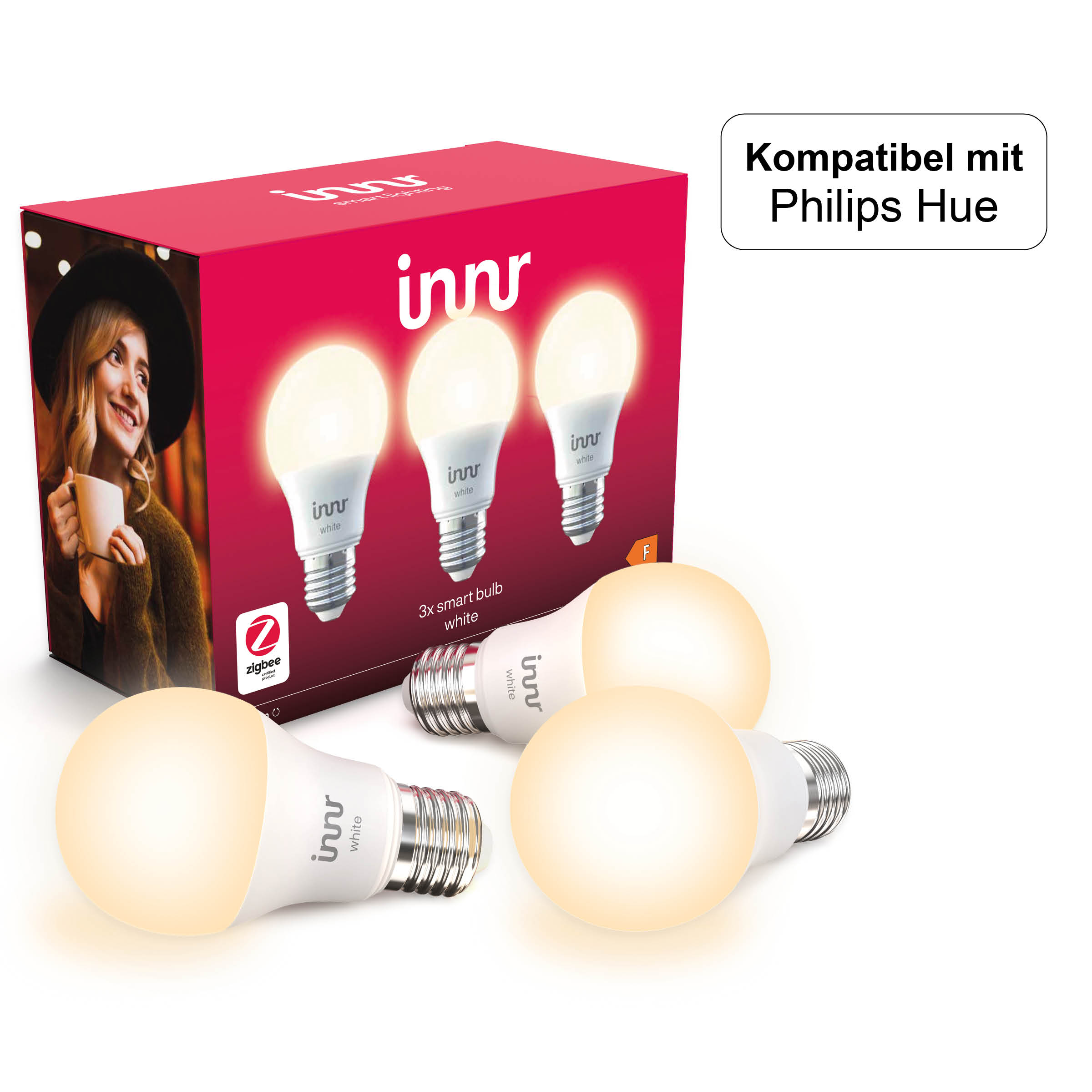E27 Hue LED 266-3 Kompatibel lamp Alexa, INNR White LED, RB Lampe 3-Pack, Philips & Smart Zigbee White, Warm mit