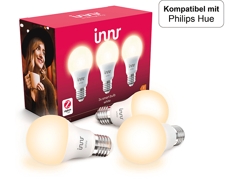 INNR Zigbee E27 Lampe White, Kompatibel mit Philips Hue & Alexa, Smart LED, 3-Pack, RB 266-3 LED lamp Warm White