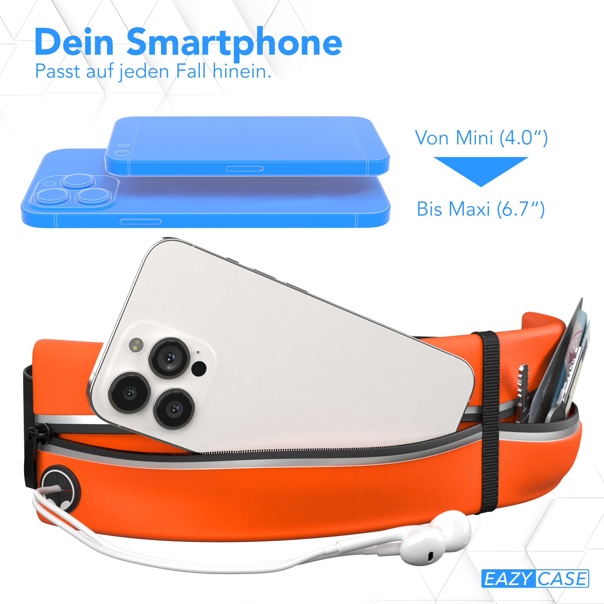 Smartphone EAZY Bauchtasche bis CASE mit Displaygröße Smartphone Umhängetasche, Sport Universal, Schlüsselfach, Orange 6.7\