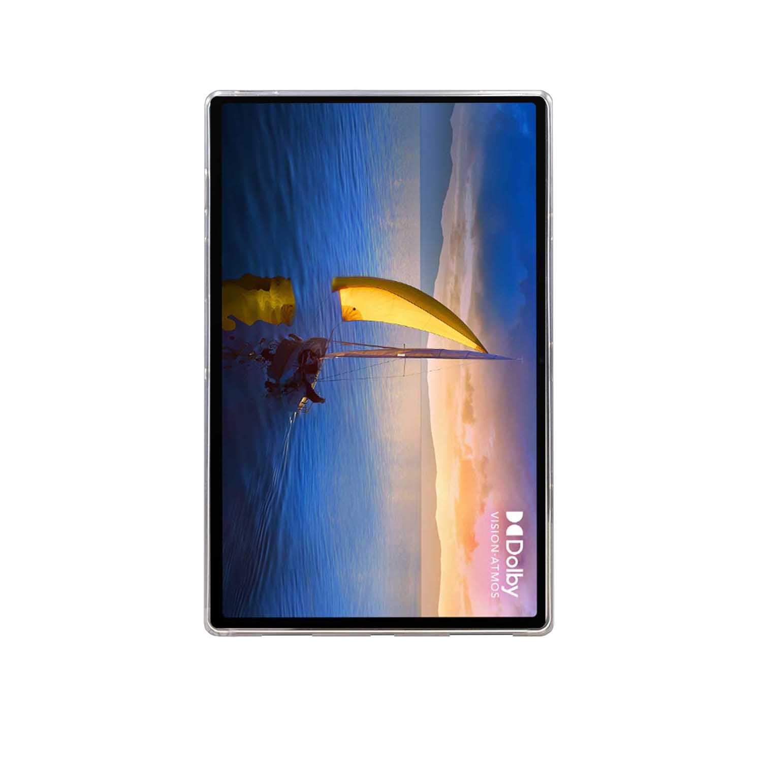 Tablet mit einer Segelbootszene auf dem Bildschirm. Der Bildschirm hat einen Rahmen.