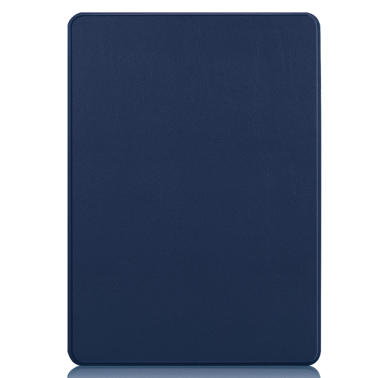 Eine marineblaue Tablethülle aus Leder.
