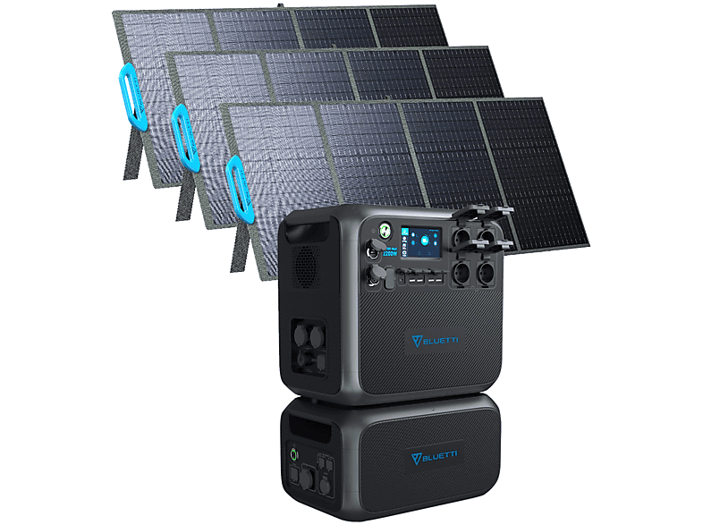 BLUETTI AC200MAX Solarpanel B230 3 PV120 Wh 4096 und Stromerzeuger Schwarz Pcs und