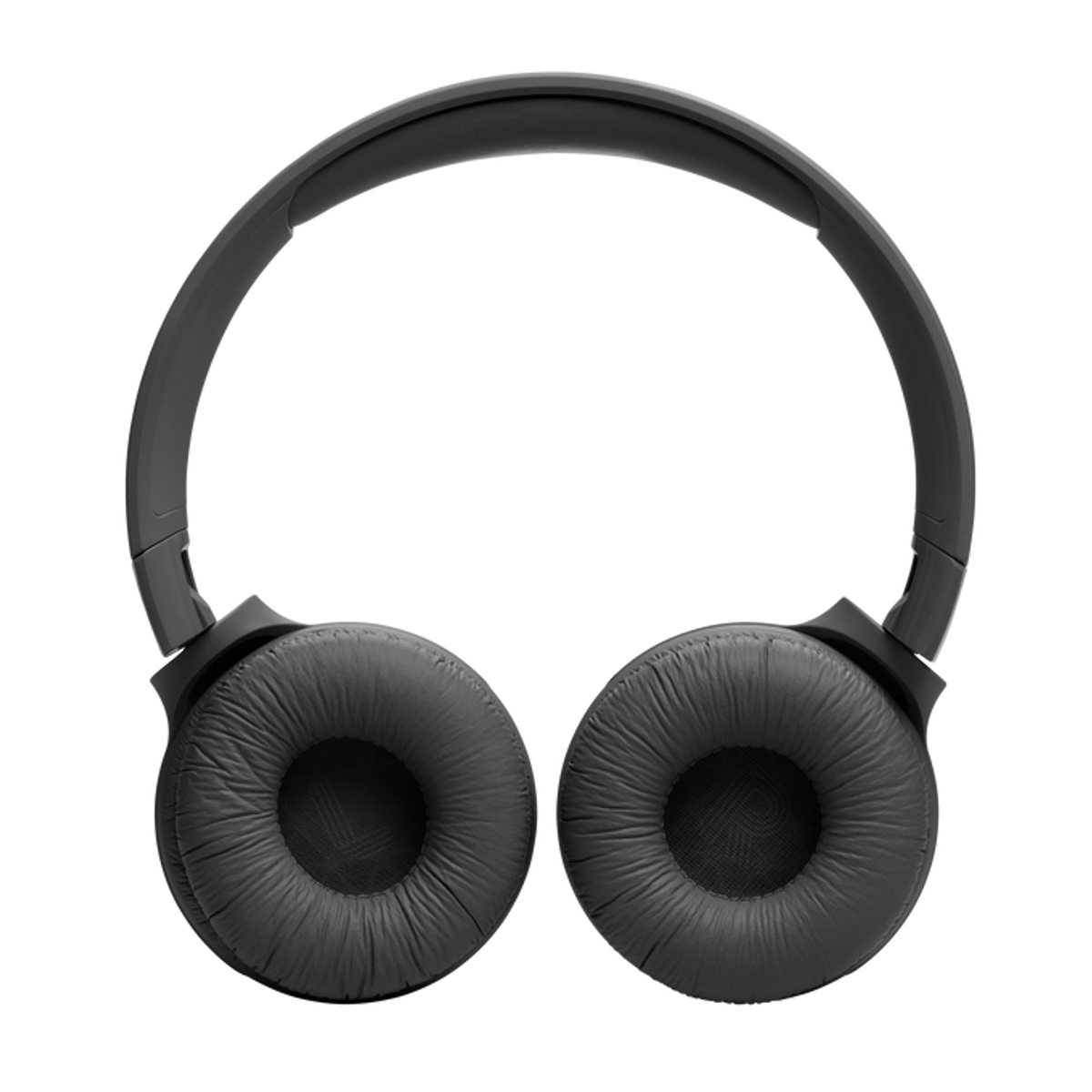 Czarne słuchawki na czarnym tle. Nauszniki są okrągłe i wyściełane.