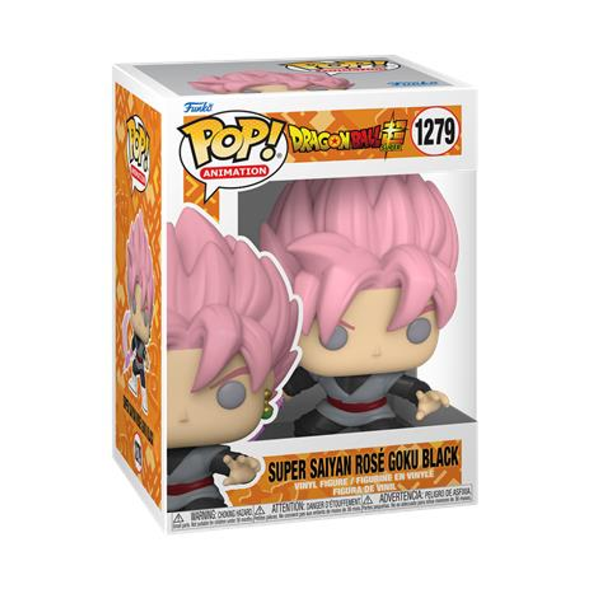 Figura Funko Pop di Super Saiyan Rose Goku Black in una scatola, con capelli rosa.