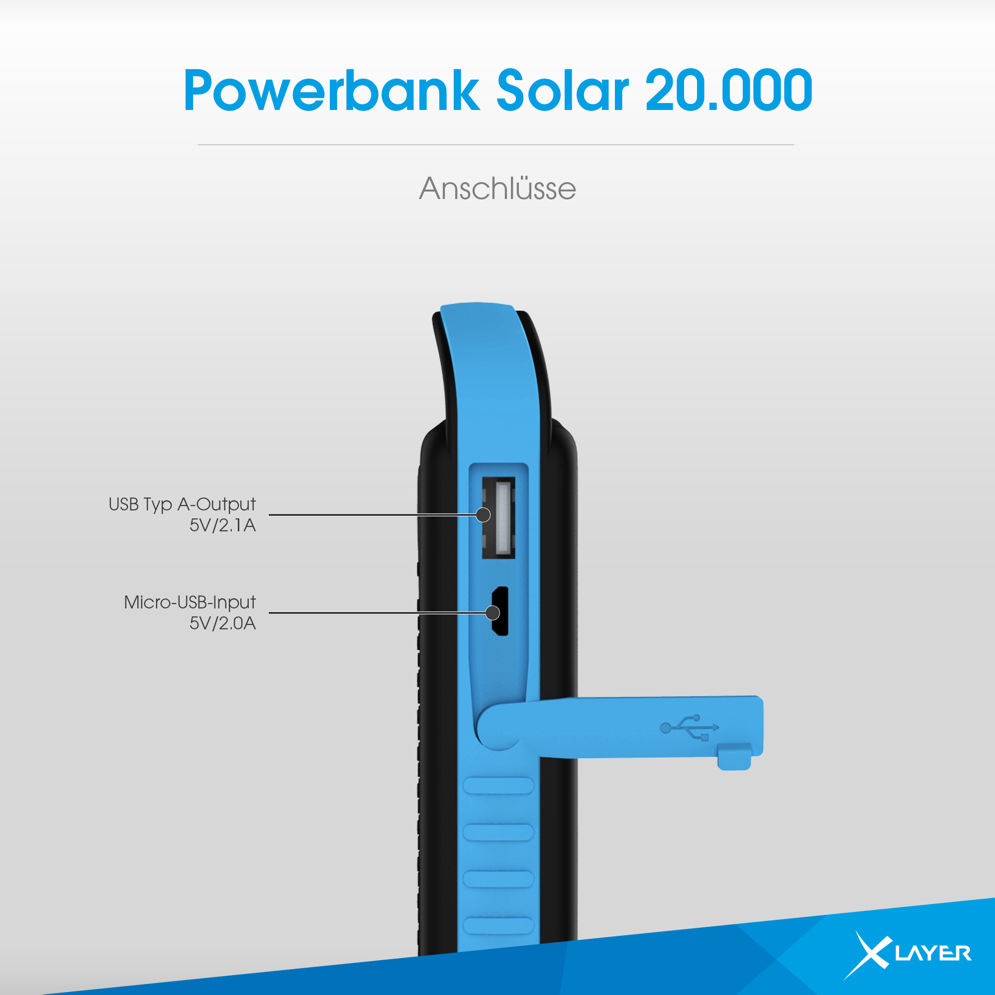 XLAYER PLUS Solar Powerbank Black/Blue mAh 20.000