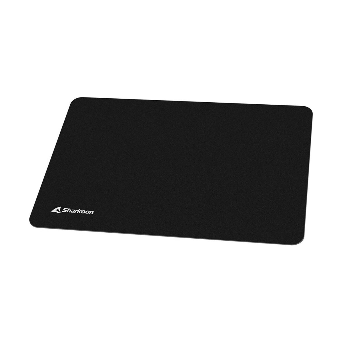 Tapis de souris noir avec logo Sharkoon sur le côté gauche.