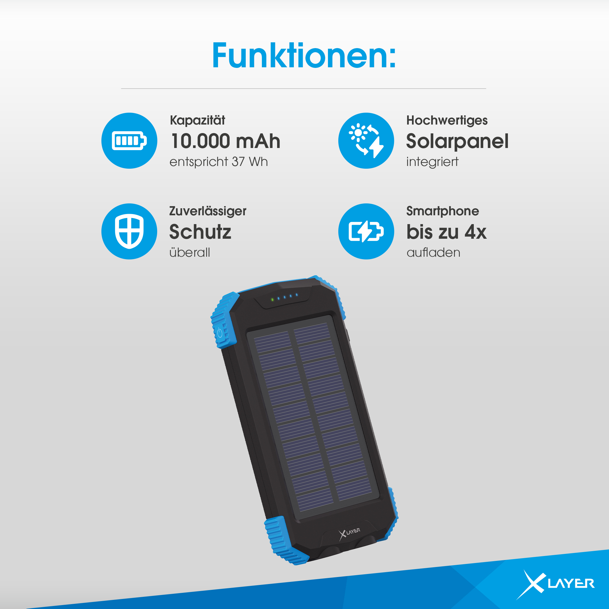 XLAYER PLUS Solar Powerbank Schwarz mAh 10000
