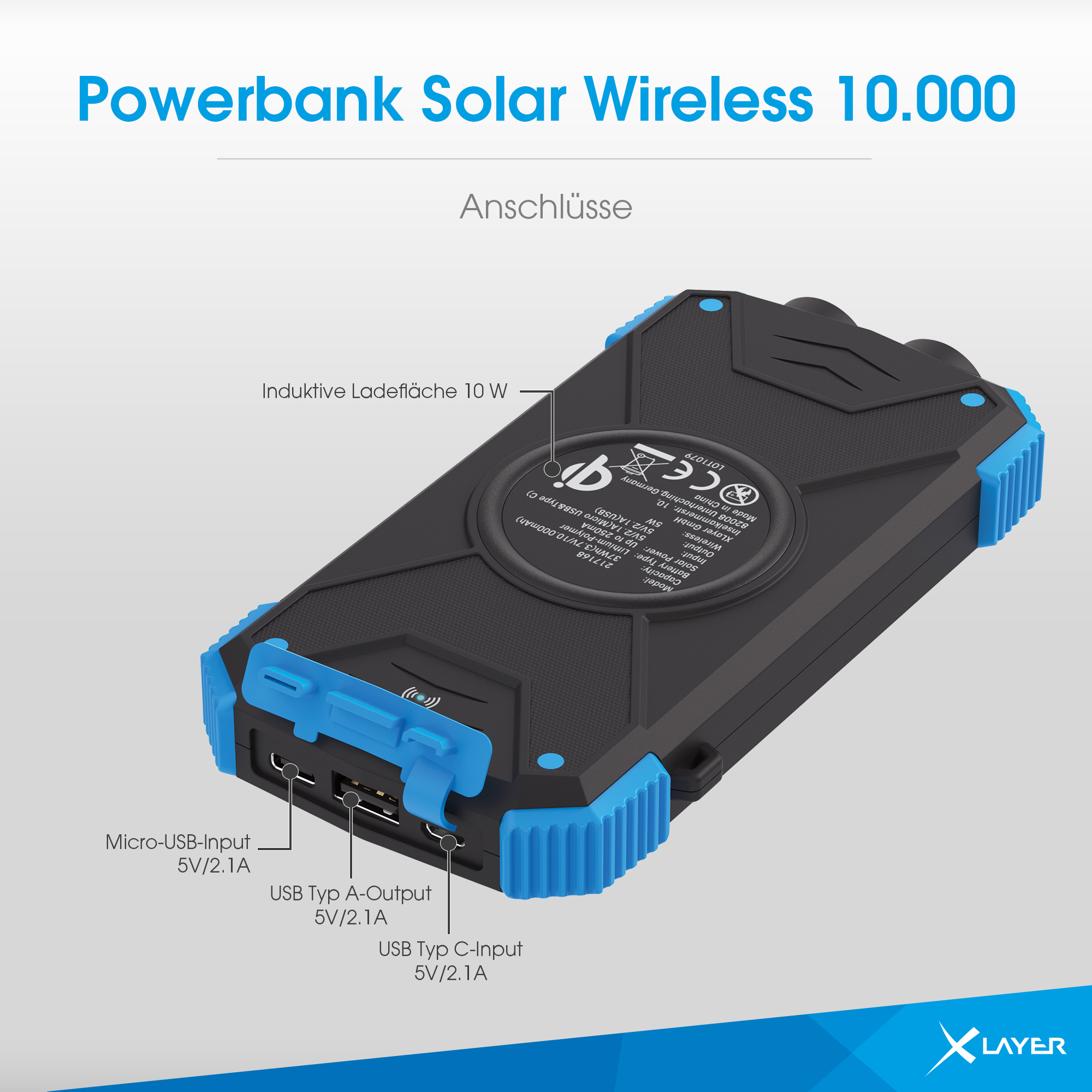 XLAYER PLUS Solar Powerbank 10000 mAh Schwarz