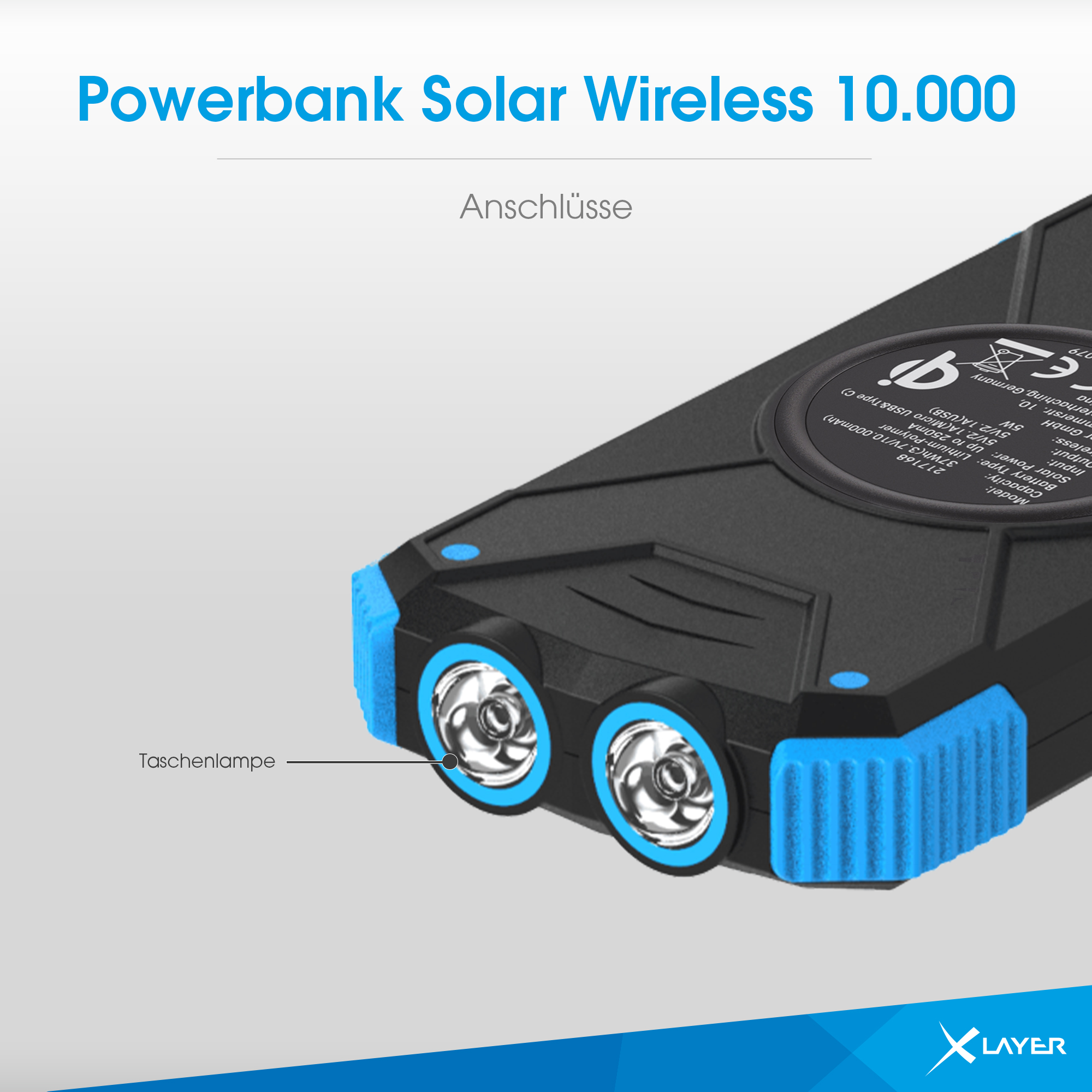 XLAYER PLUS Solar 10000 Powerbank mAh Schwarz
