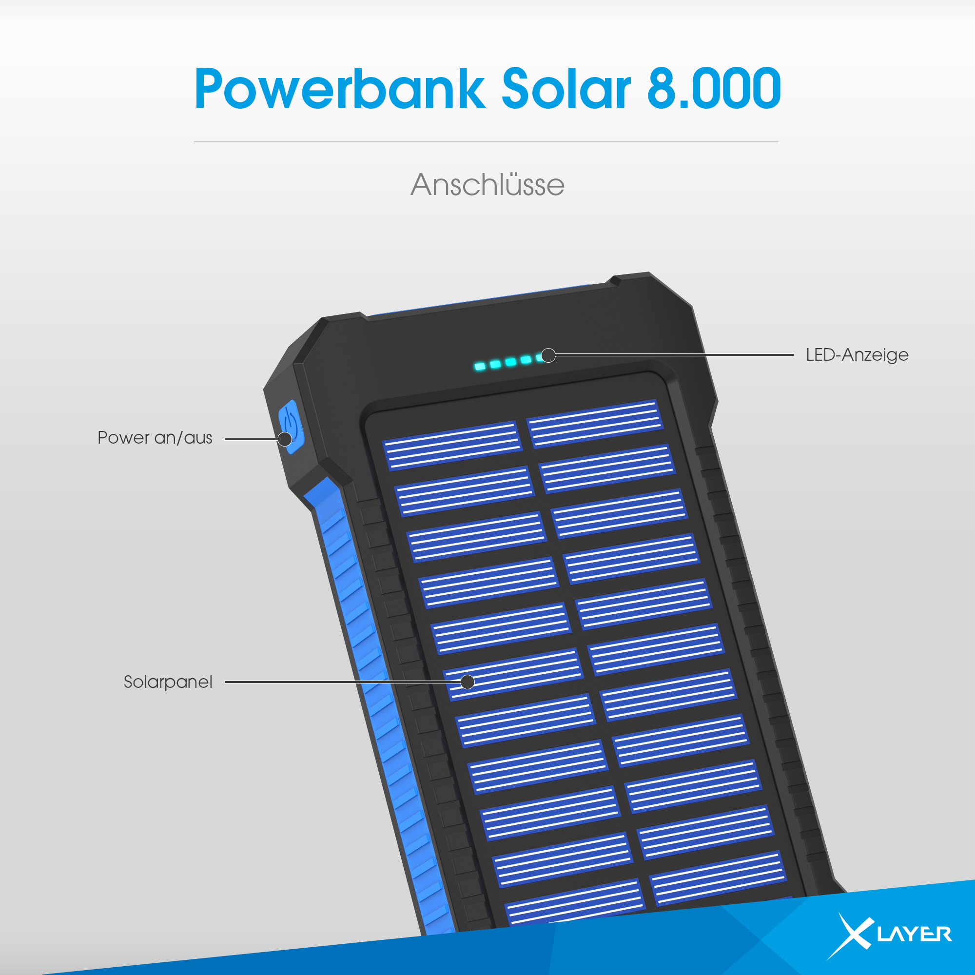 PLUS mAh Solar 8000 Powerbank XLAYER Black