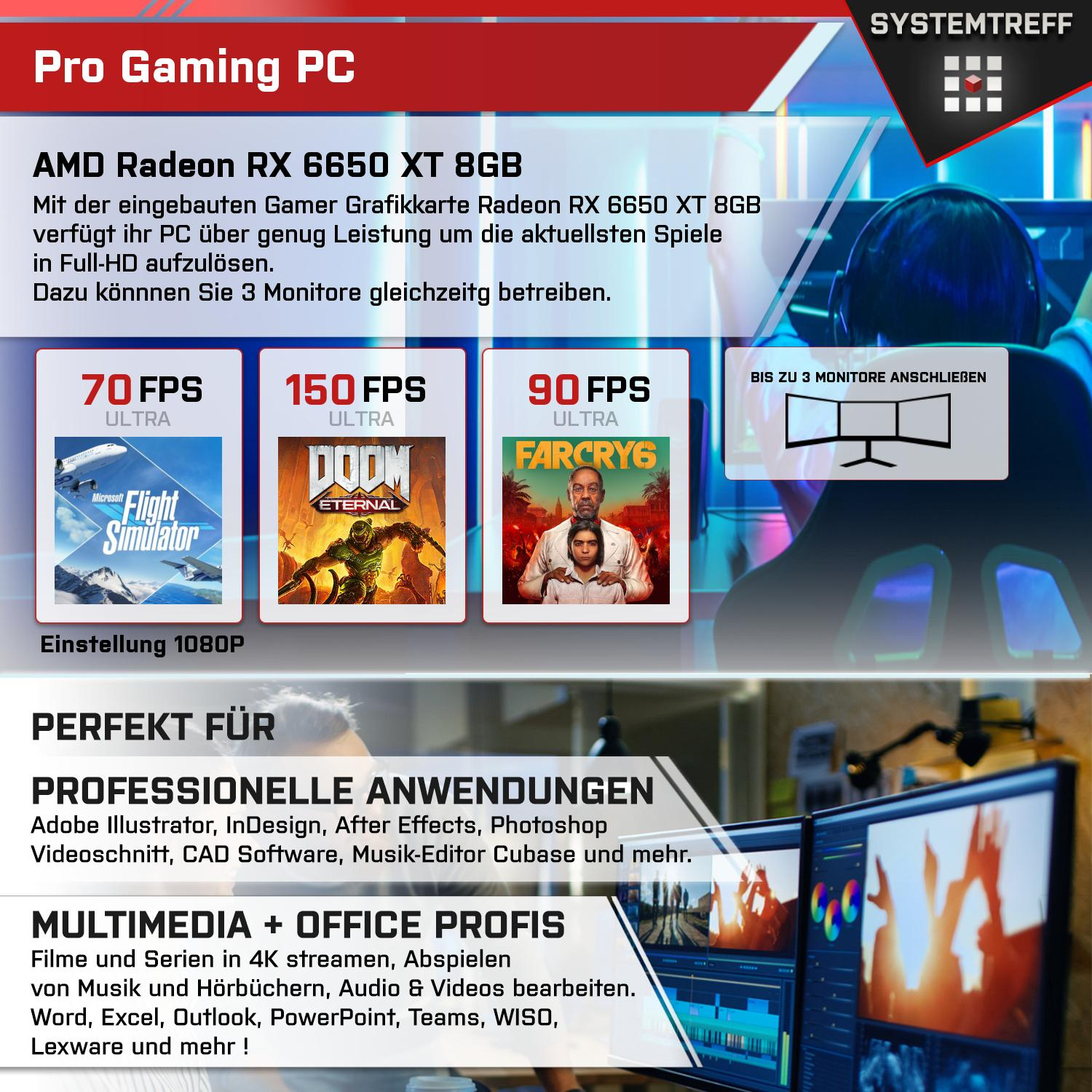 Werbebild für einen Pro Gaming PC mit Spiele-Screenshots und technischen Daten.