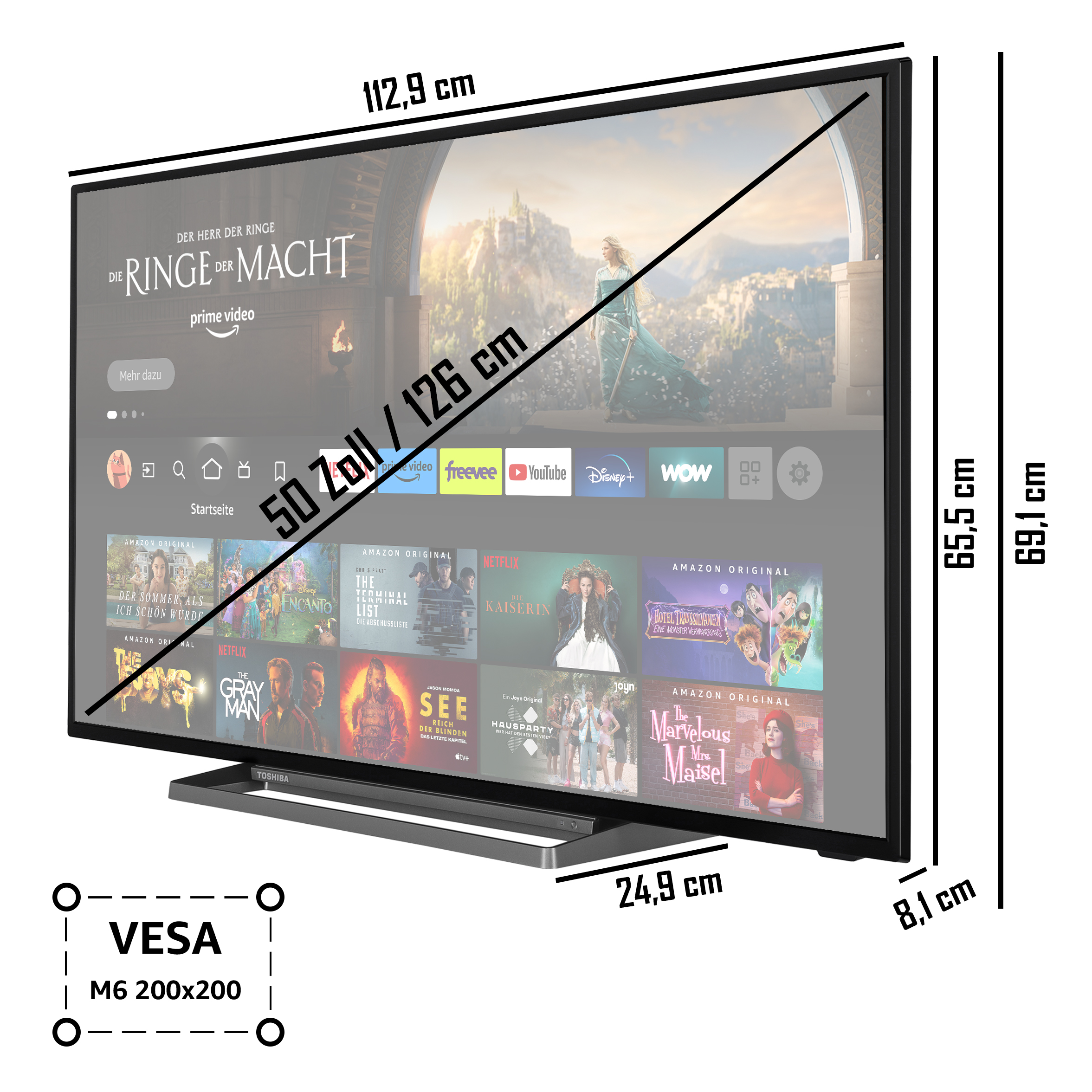 TOSHIBA 50UF3D63DA (Flat, UHD 126 TV) Zoll TV Fire 4K, / cm, SMART 50