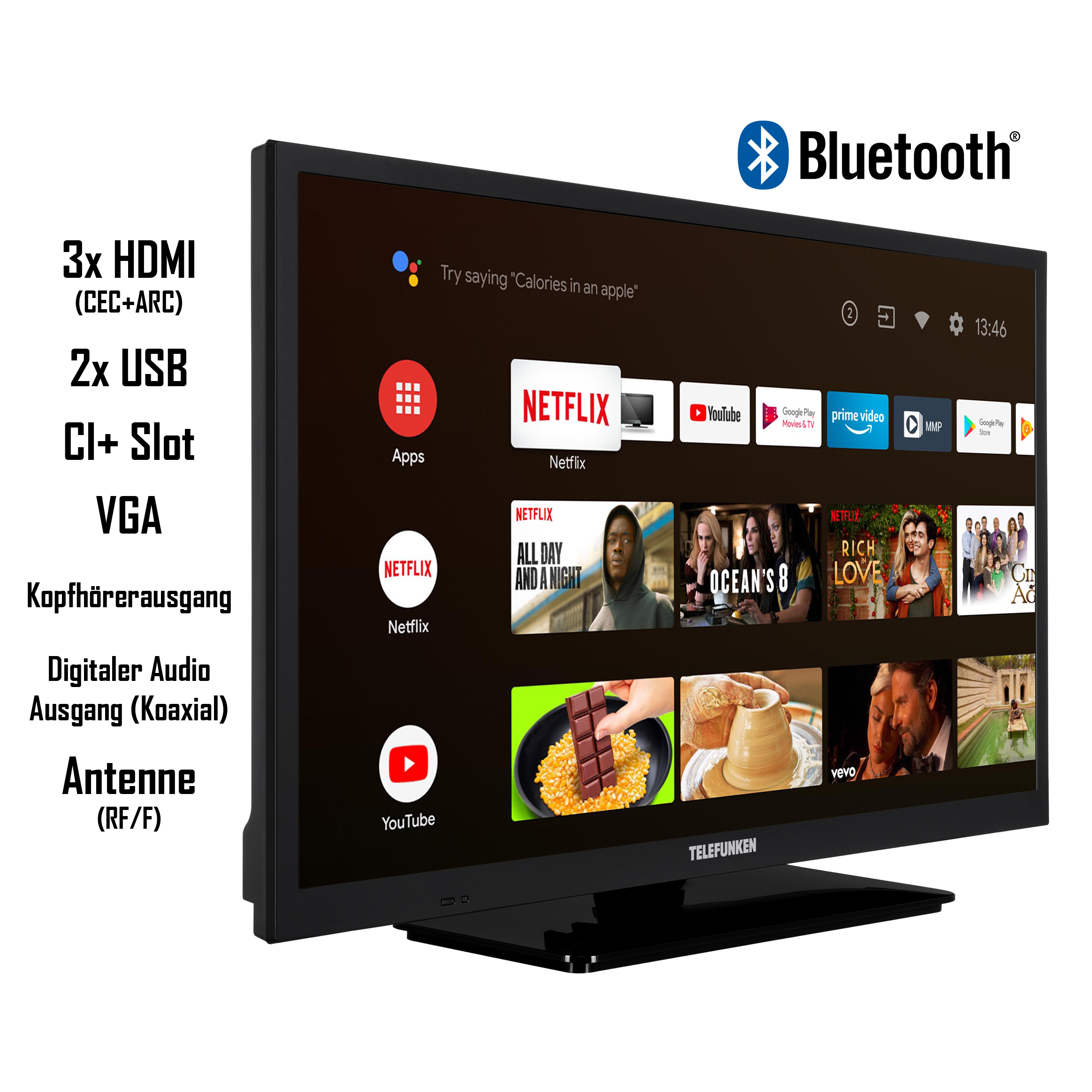 Zoll TV 24 / LED TV) TELEFUNKEN (Flat, HD-ready, XH24AN550MV SMART 60 cm,