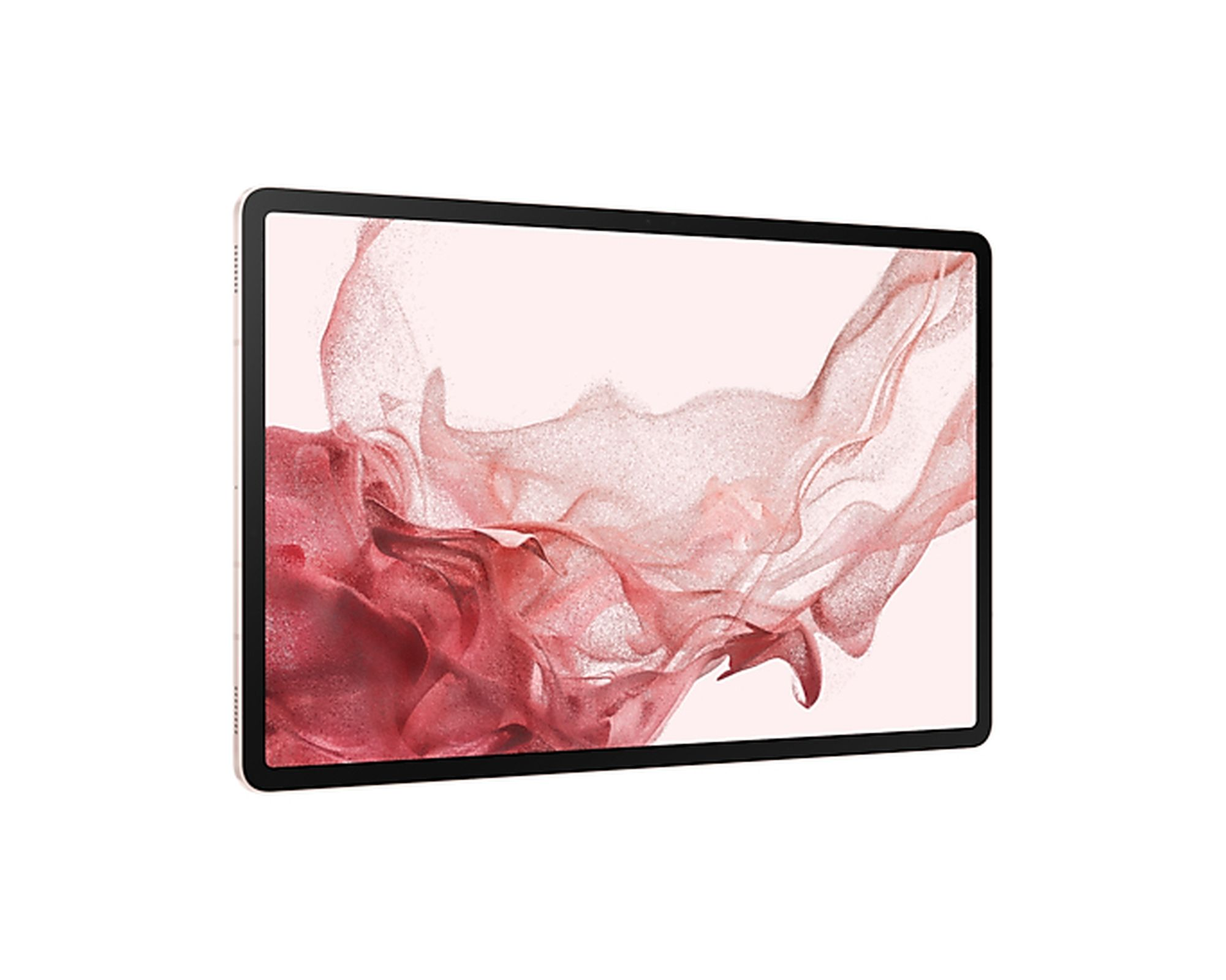 Tablet z różowym tłem, czarną ramką.