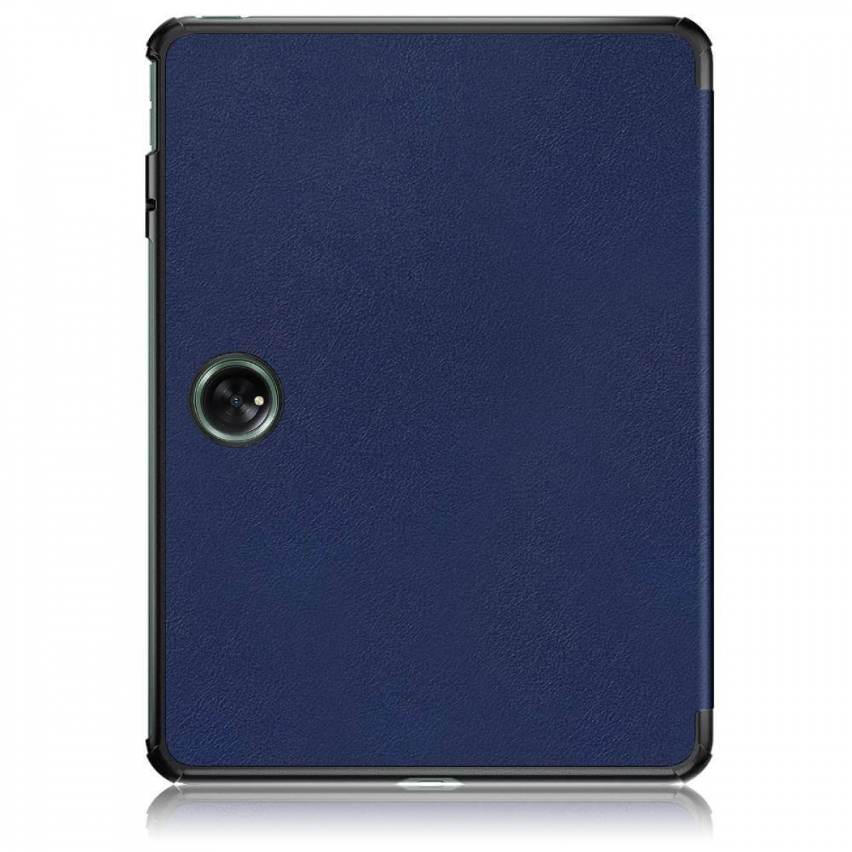 Eine blaue Tablet-Hülle mit Kameraausschnitt und schwarzem Rahmen.