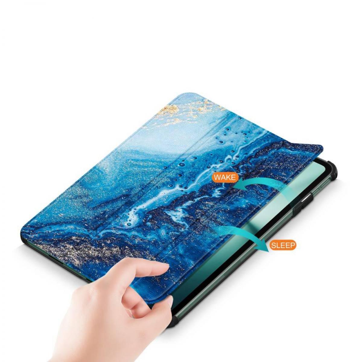Kunststoff, Marble Cover CASEONLINE für OnePlus Tablethülle Blue Aktiv Full