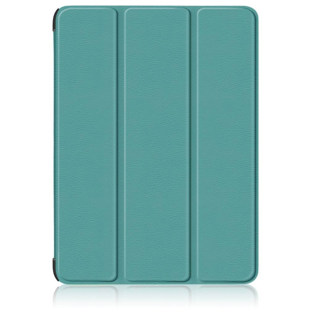 Türkisfarbene Tablet-Hülle, geschlossen, mit strukturierter Oberfläche und schwarzem Rand.