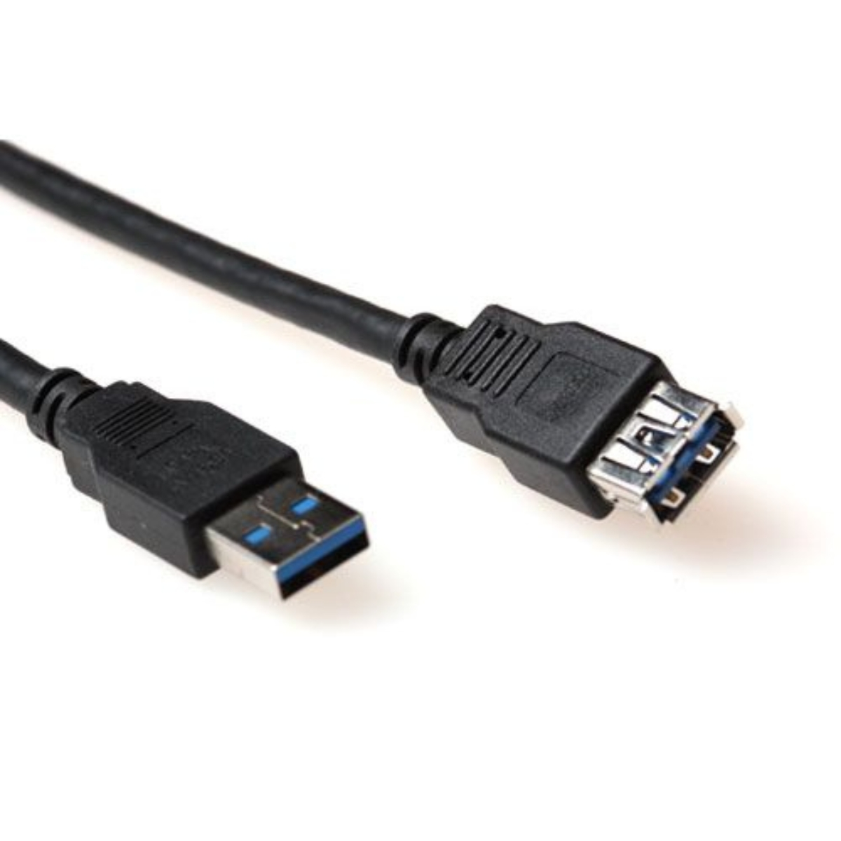 Czarny kabel USB 3.0 ze złączami USB-A i USB-B, na białym tle.