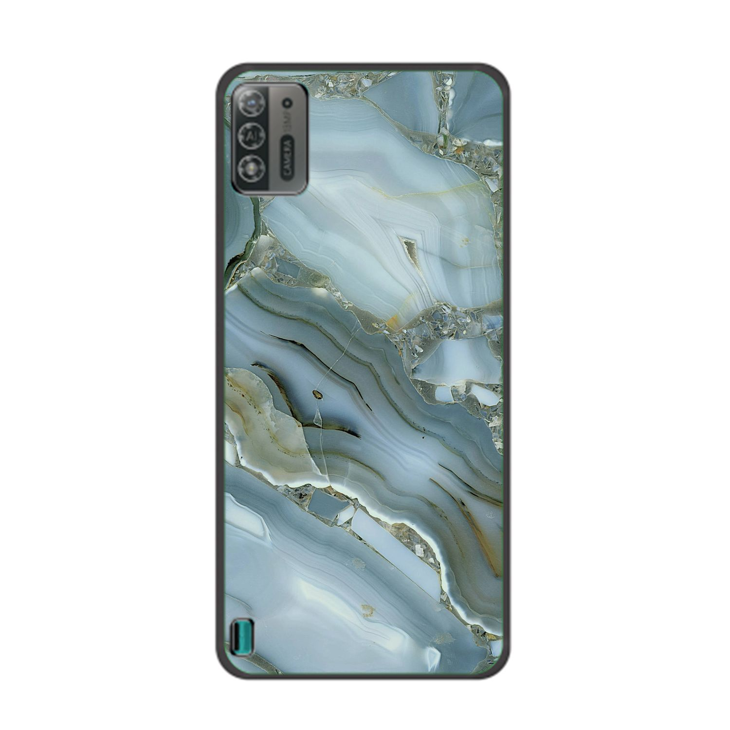 A52 Blade DESIGN Case, KÖNIG Blau Marmor Backcover, Lite, ZTE,