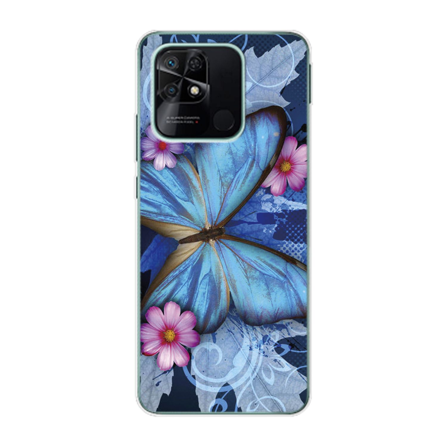 DESIGN Blau Redmi 10C, Backcover, Xiaomi, Case, KÖNIG Schmetterling
