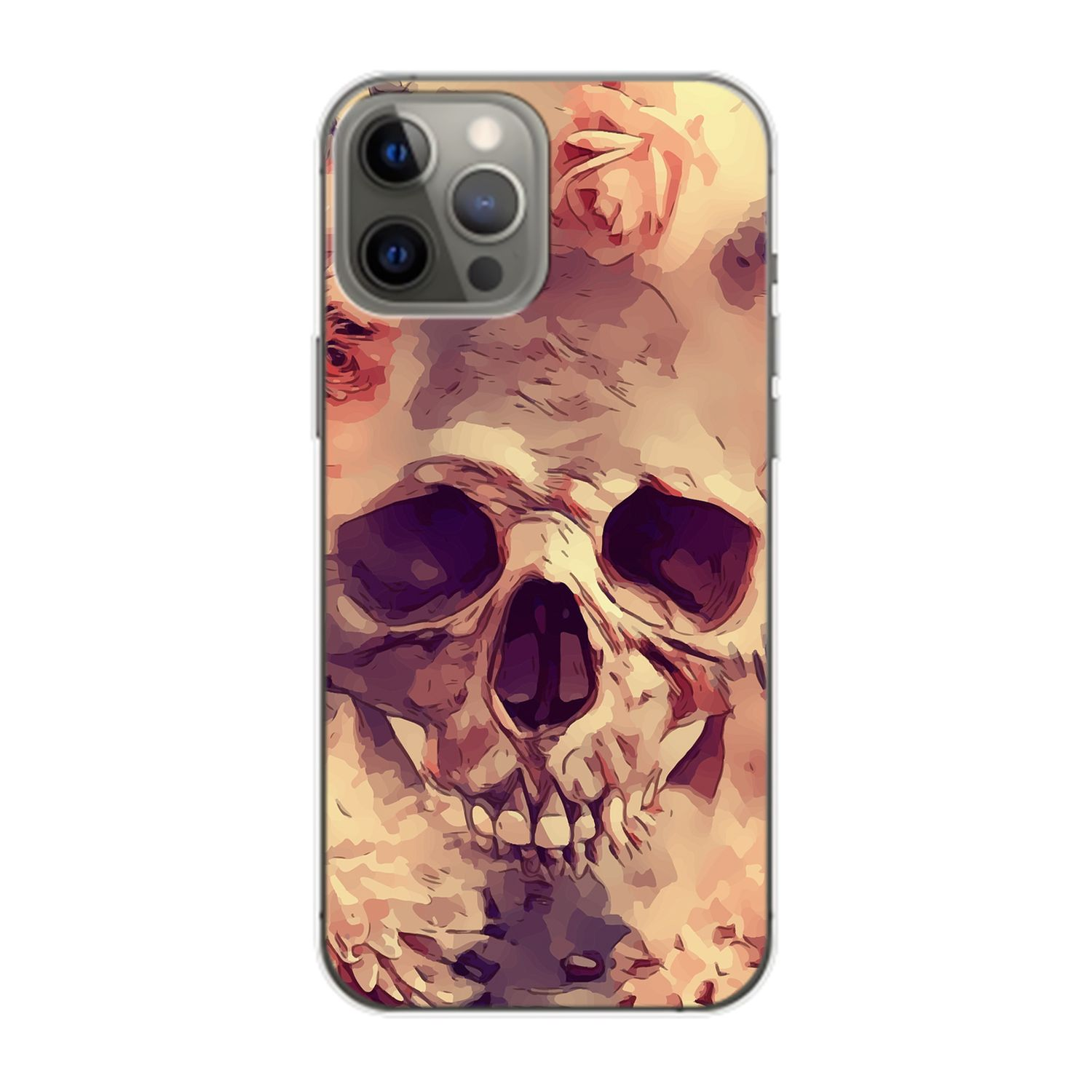 Totenkopf 14 KÖNIG Case, Pro Max, Apple, DESIGN Blumen Backcover, iPhone