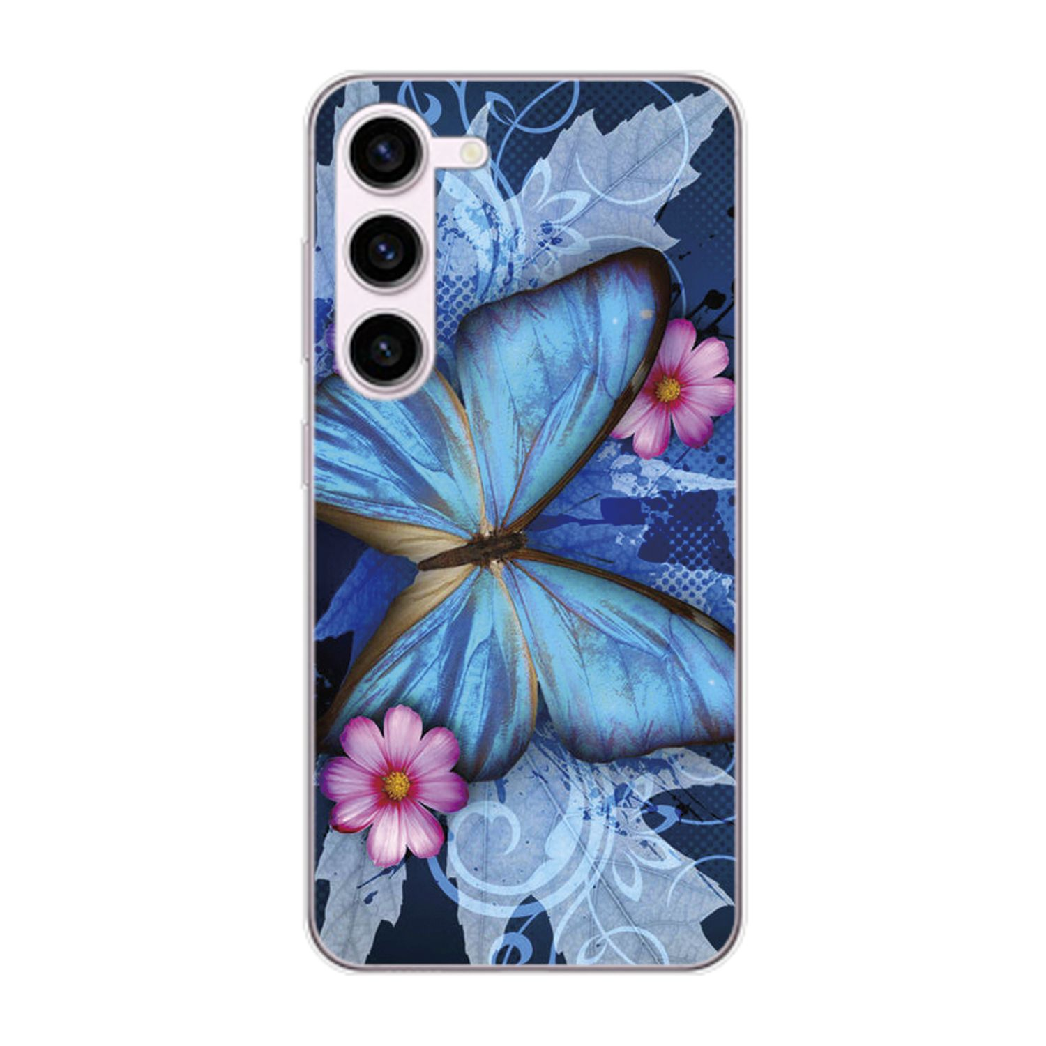Galaxy Backcover, KÖNIG Samsung, DESIGN S23, Blau Schmetterling Case,