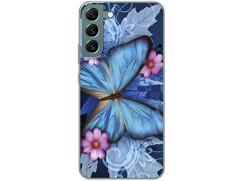 KÖNIG DESIGN Case, Samsung, Blau Schmetterling Backcover, Plus 5G, Galaxy S22