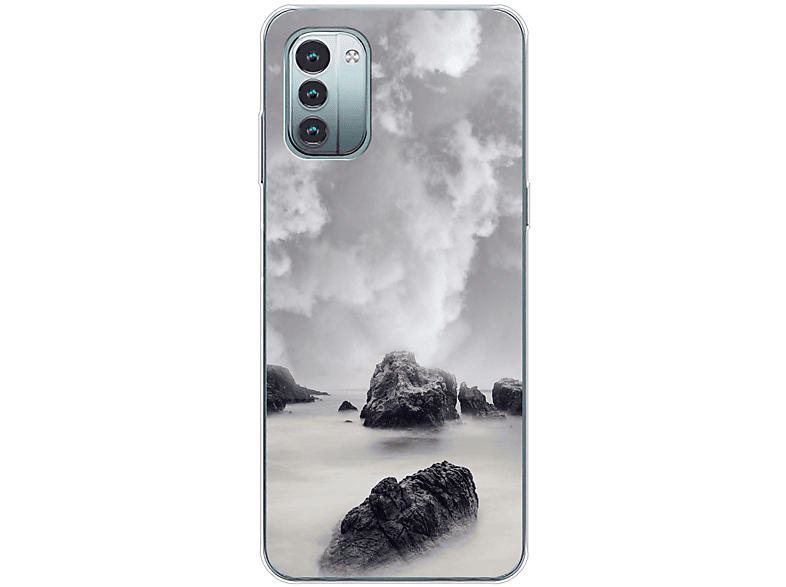 KÖNIG DESIGN Case, G11, Nokia, Backcover, Wolken Felsen