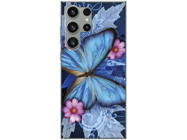 KÖNIG DESIGN Backcover, Blau Samsung, Galaxy Case, Ultra, Schmetterling S23